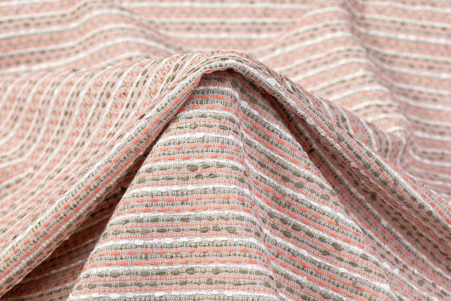 Italian Cotton Viscose Tweed - Green / Pink / White / Gray