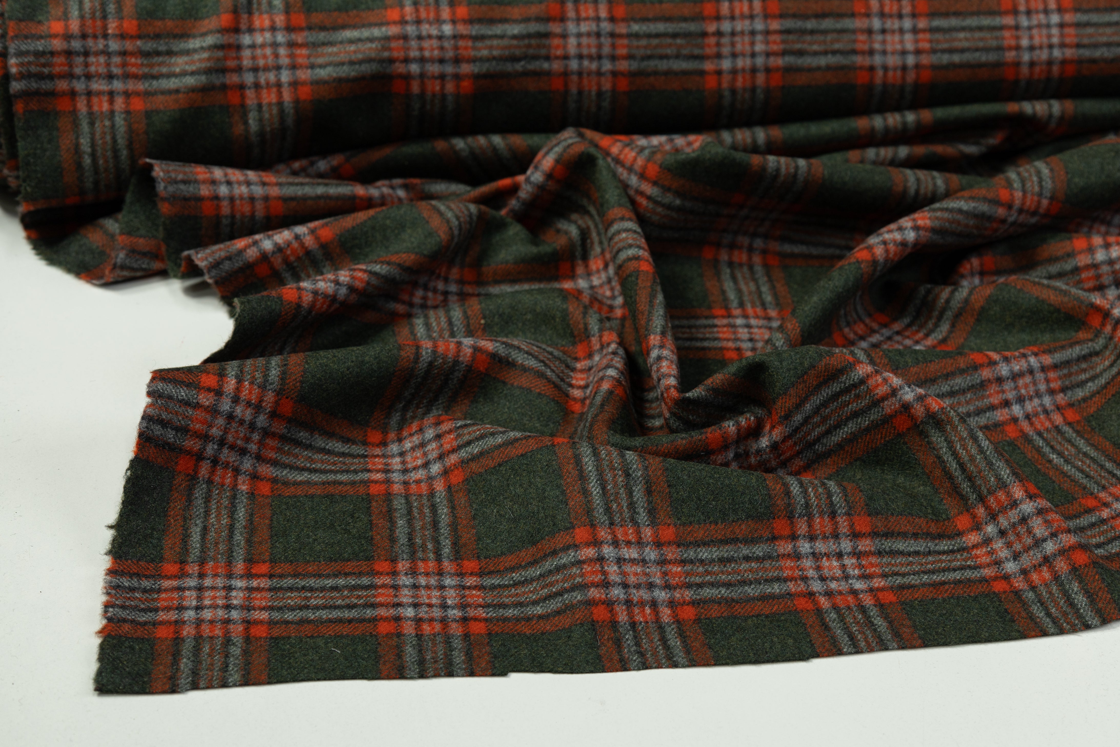Plaid Italian Wool Suiting - Green / Orange