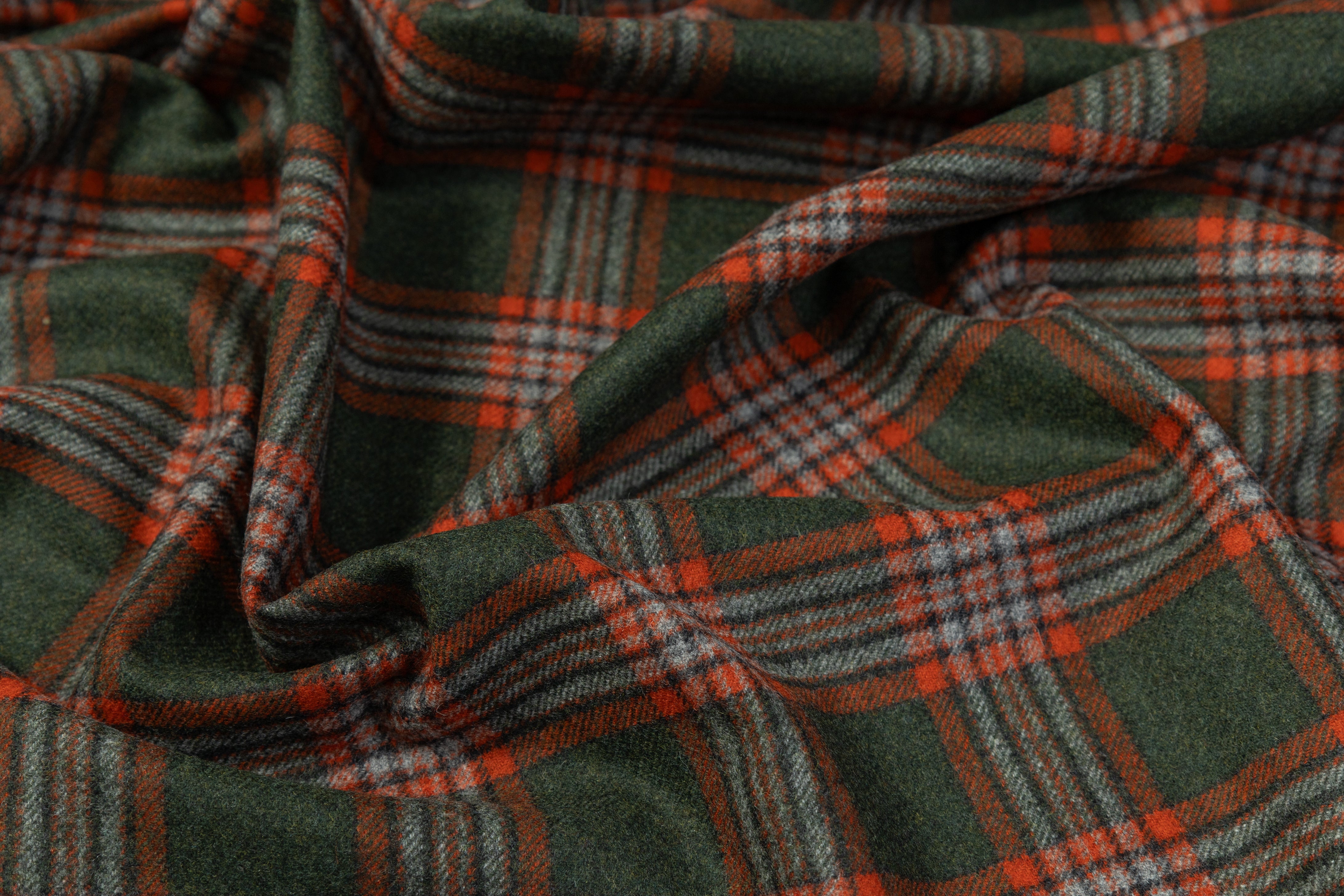 Plaid Italian Wool Suiting - Green / Orange