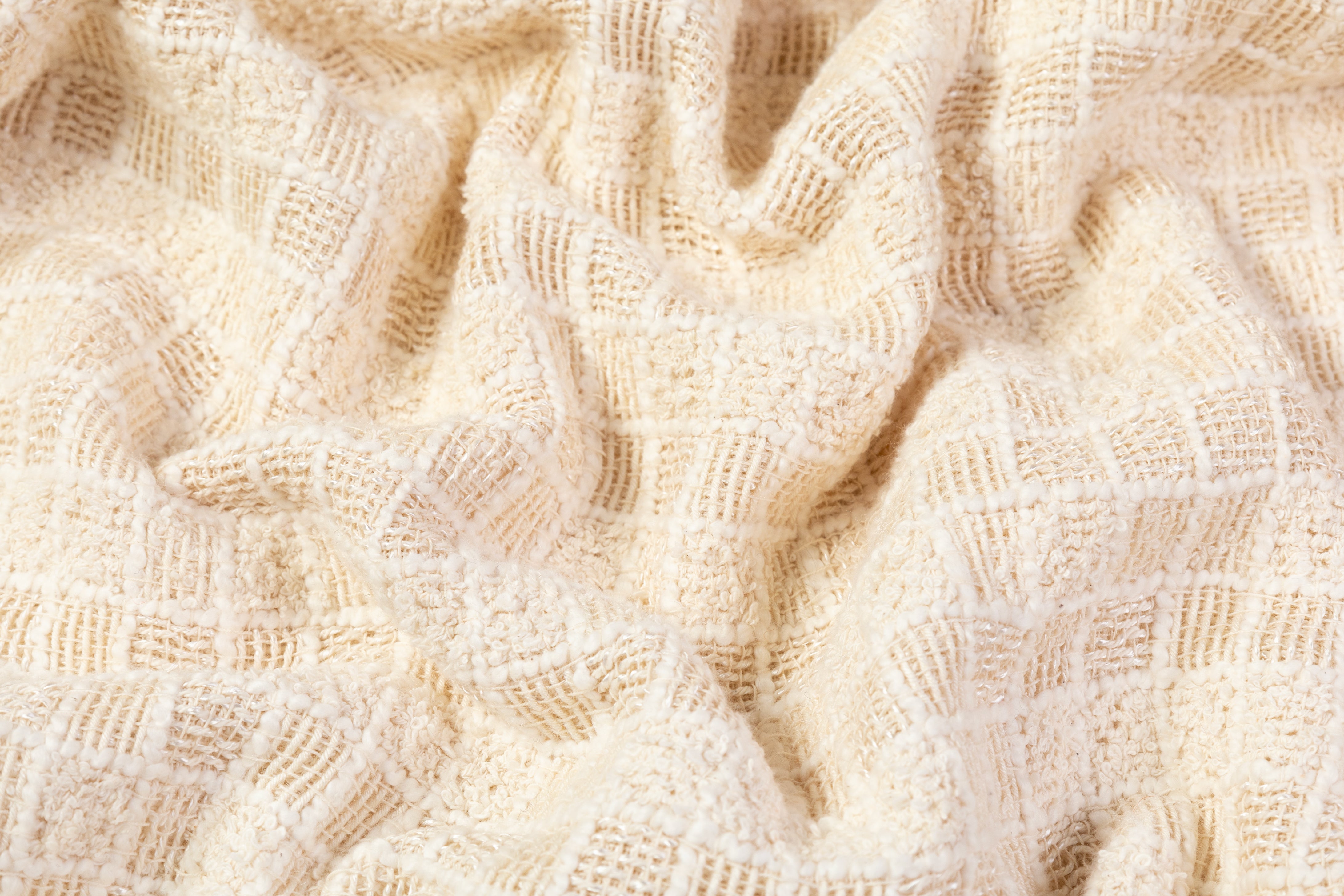 Italian Cotton Blend Tweed Boucle - Ivory