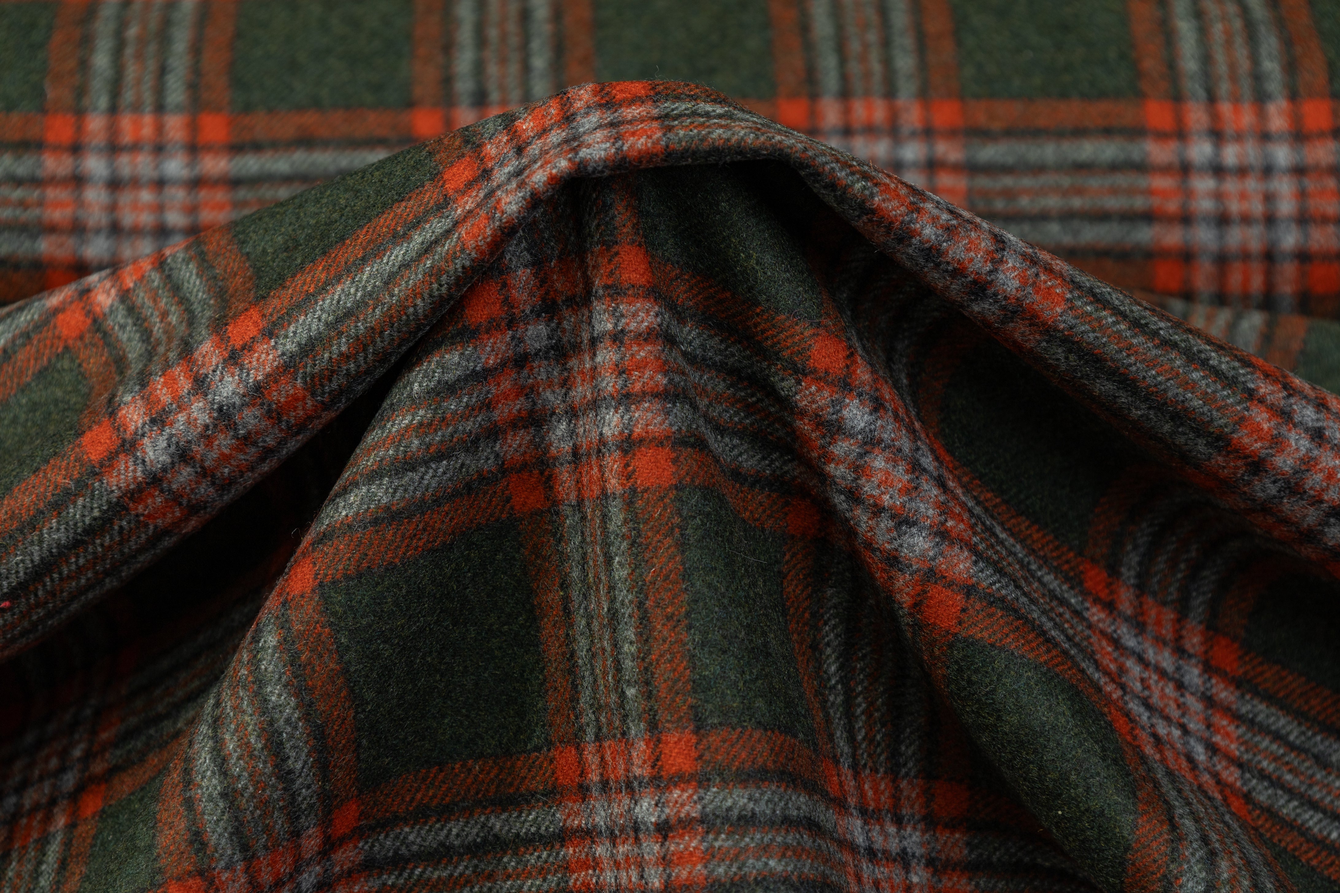 Plaid Italian Wool Suiting - Green / Orange