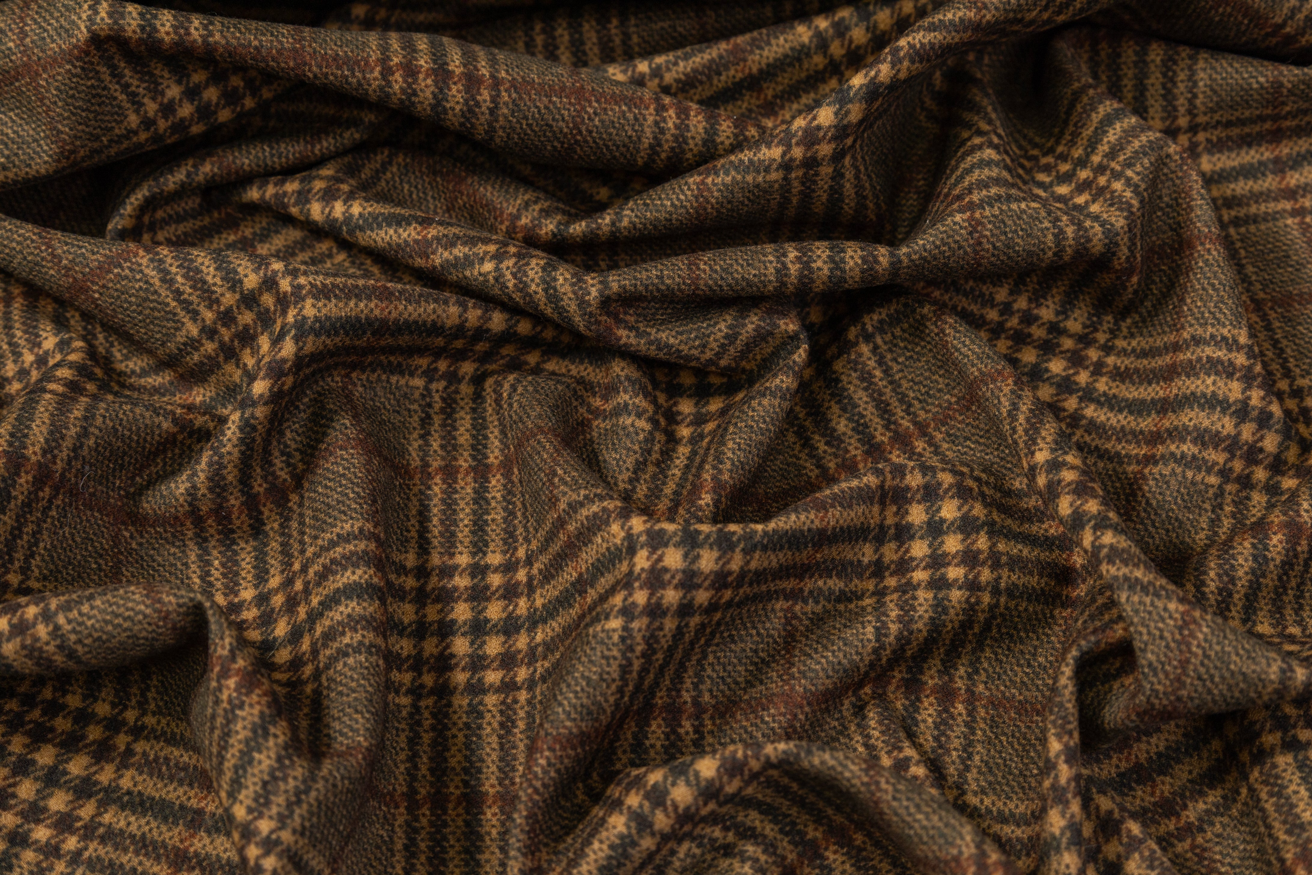 Plaid Printed Italian Wool Suiting - Brown