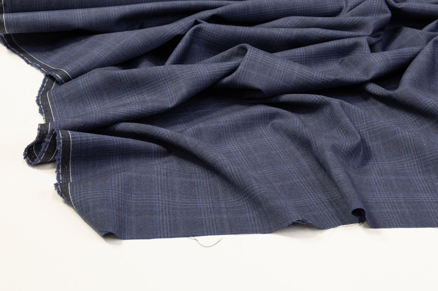 Plaid Italian Wool Suiting - Navy