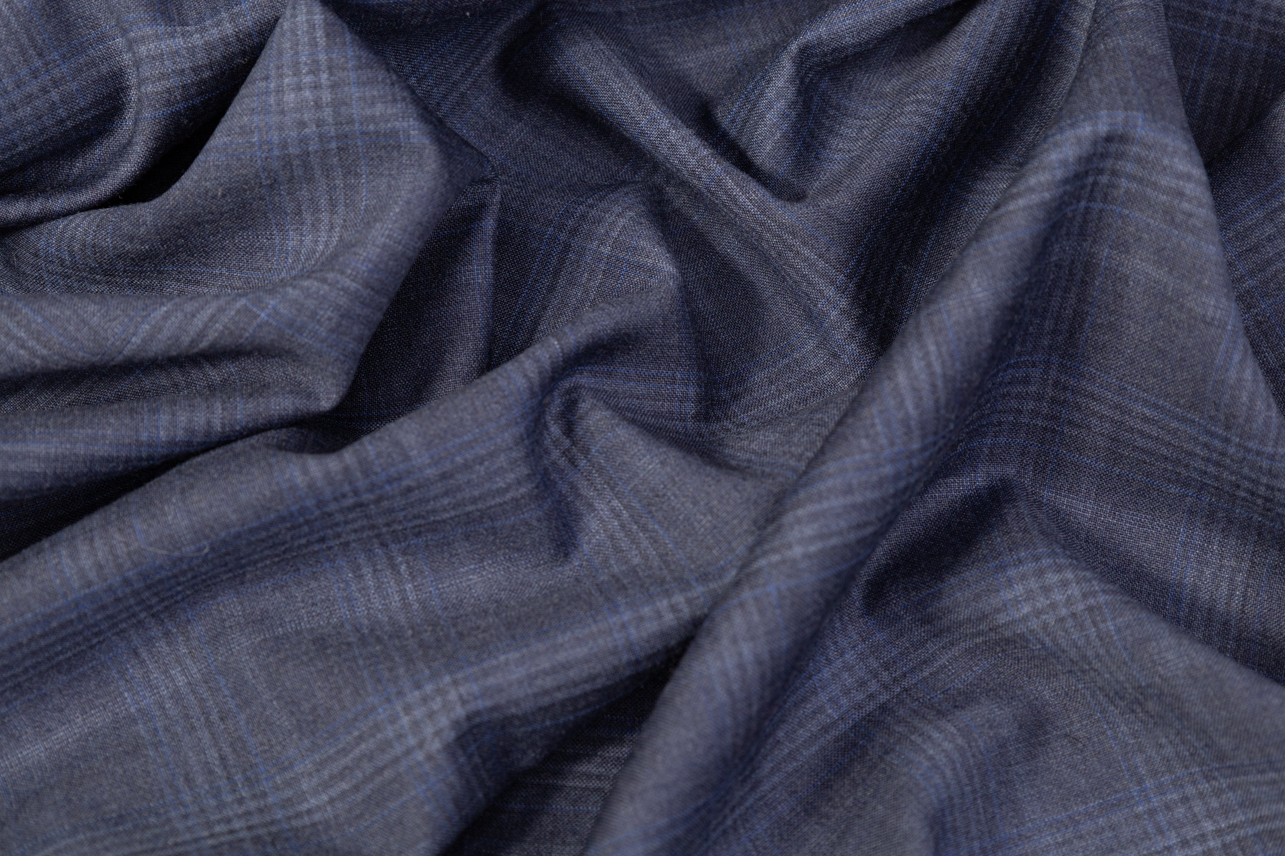 Plaid Italian Wool Suiting - Navy