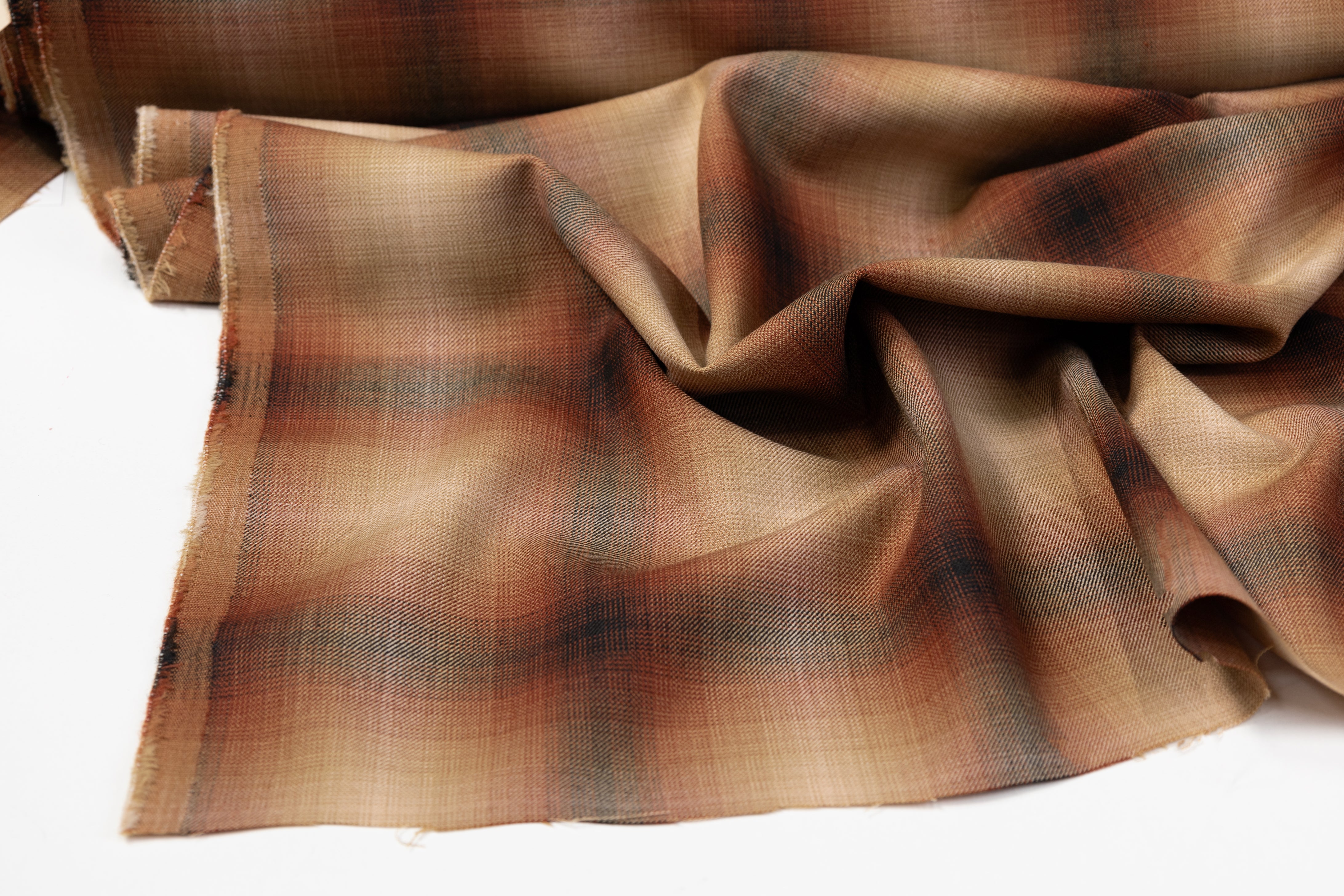 Plaid Italian Poly Wool Stretch Suiting - Brown