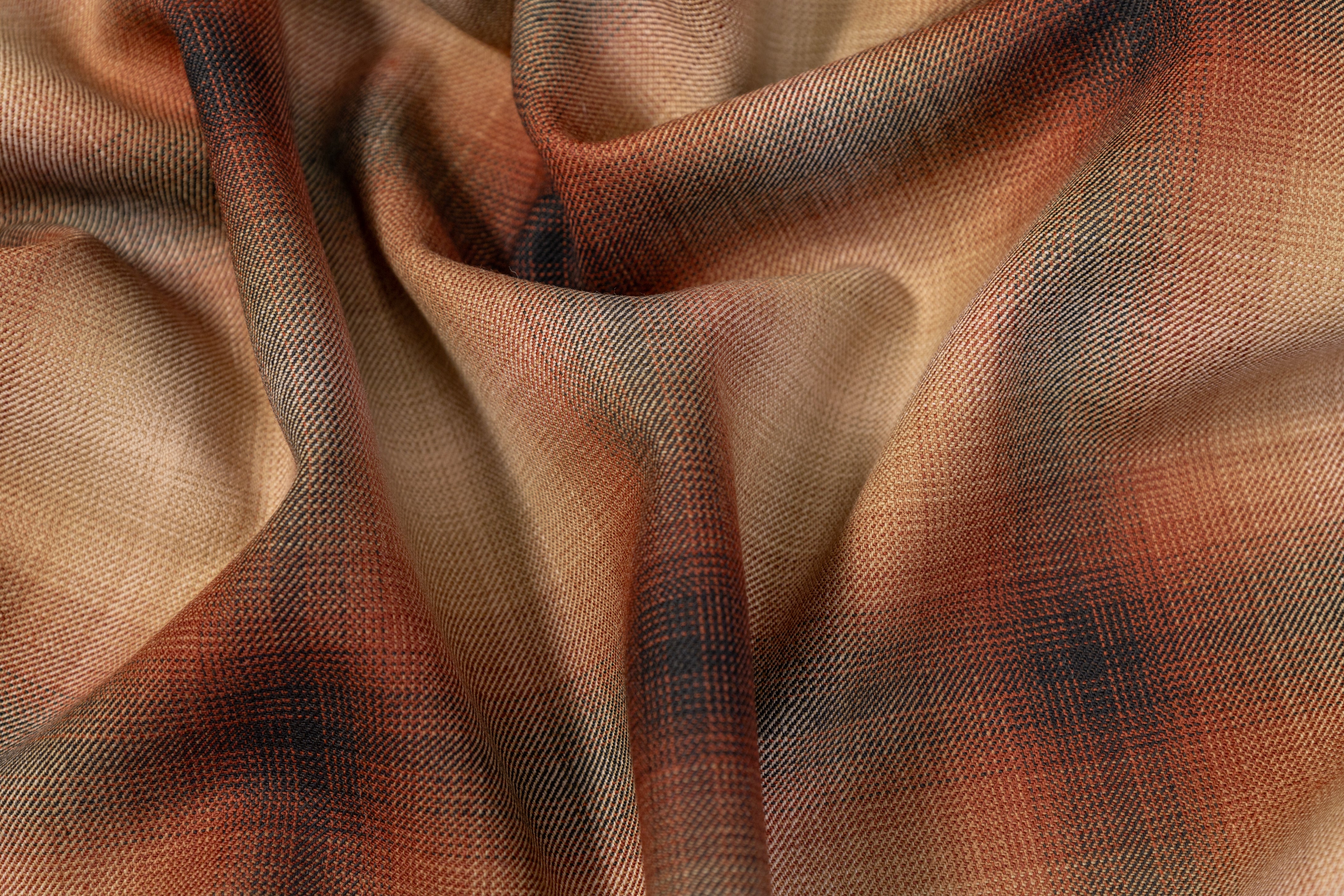 Plaid Italian Poly Wool Stretch Suiting - Brown