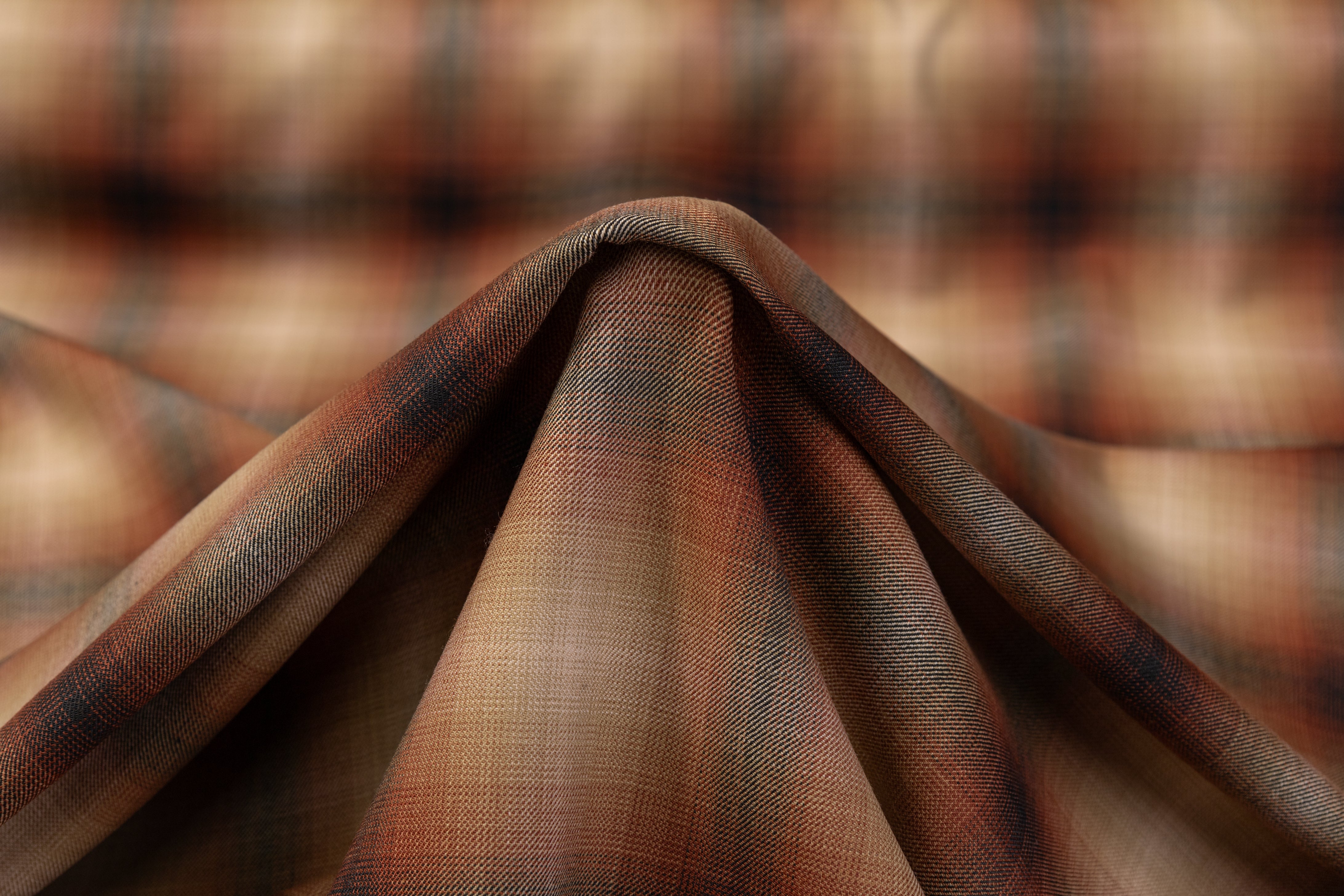 Plaid Italian Poly Wool Stretch Suiting - Brown