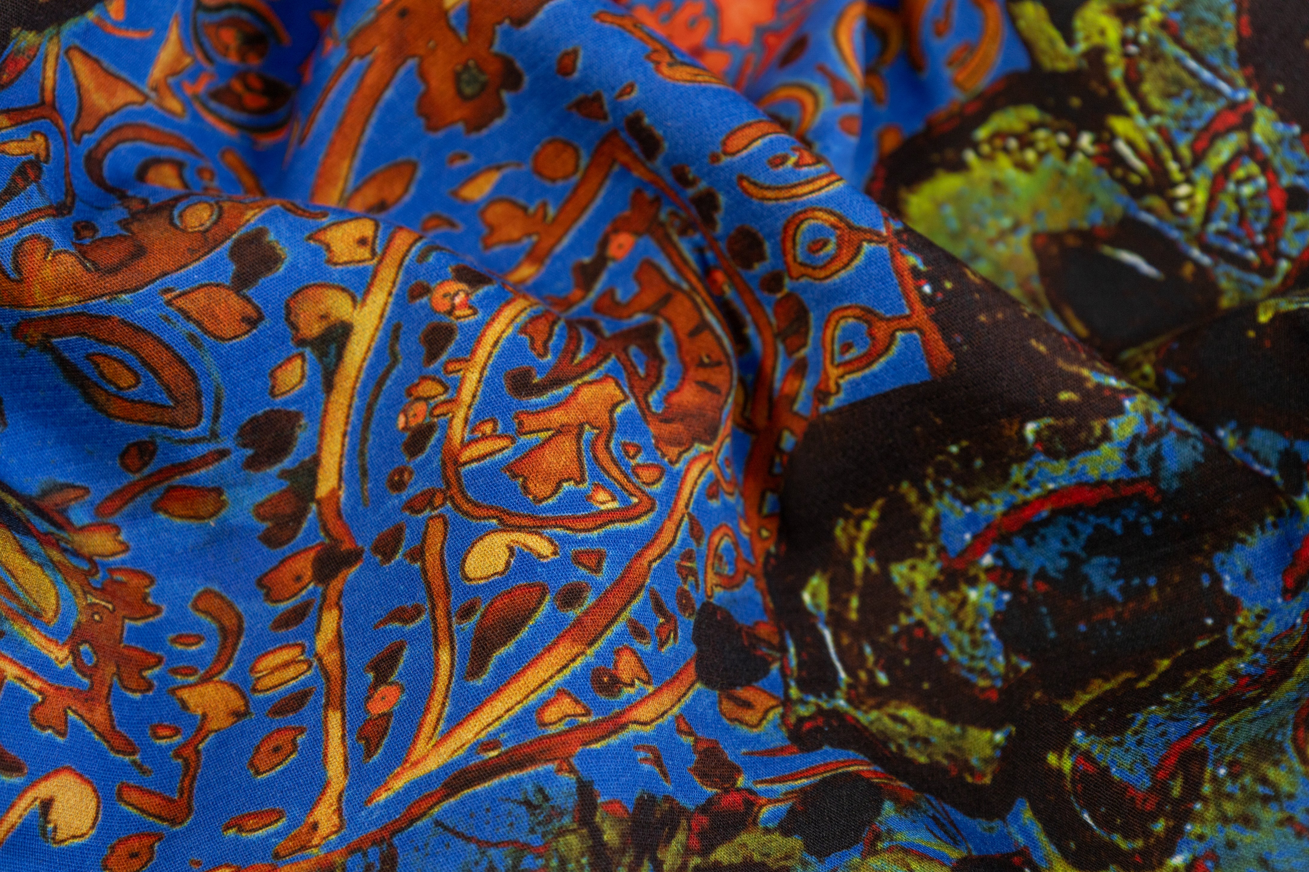 Heavy Italian Cotton Printed Panel - Blue / Multicolor