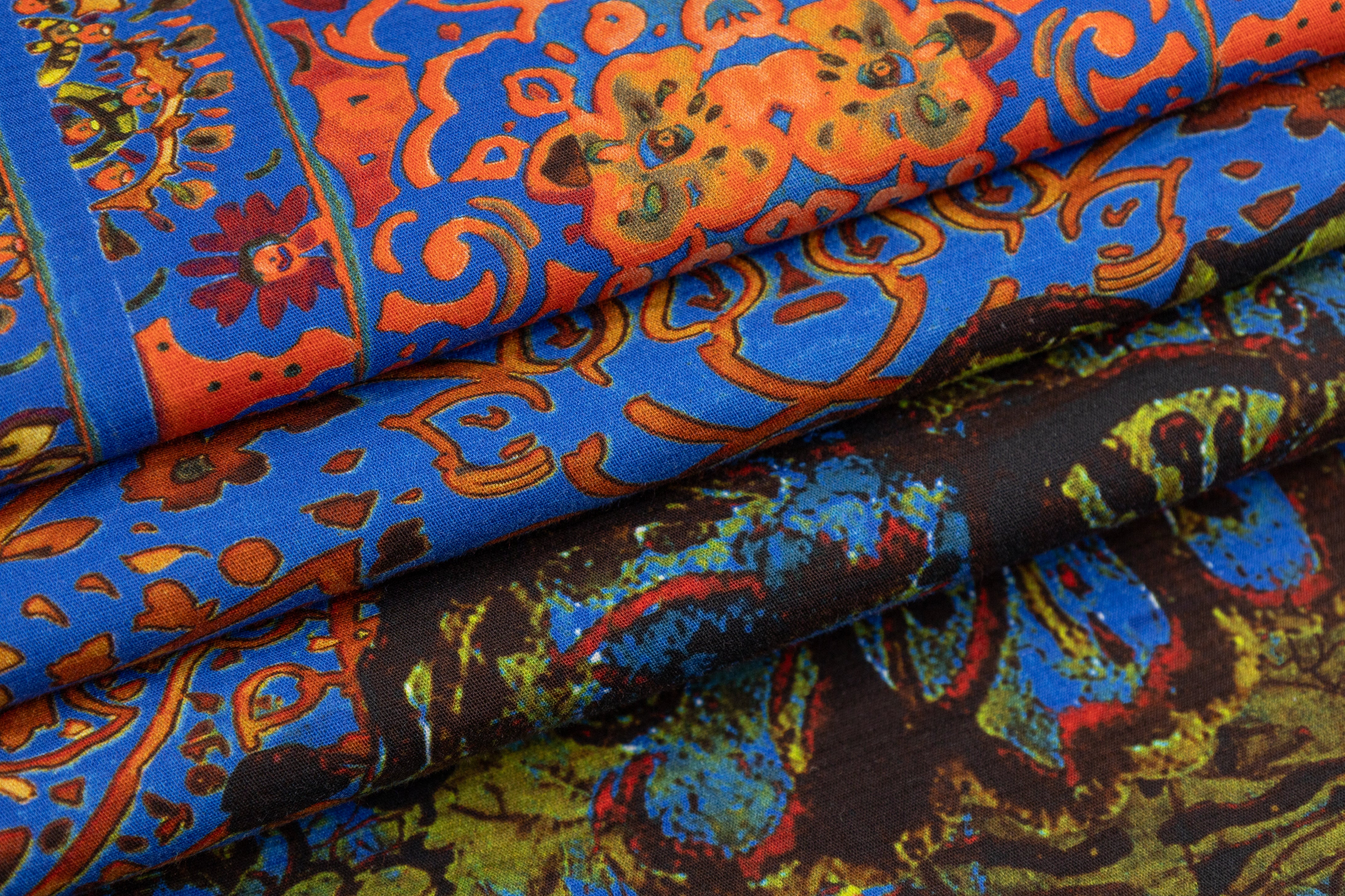 Heavy Italian Cotton Printed Panel - Blue / Multicolor