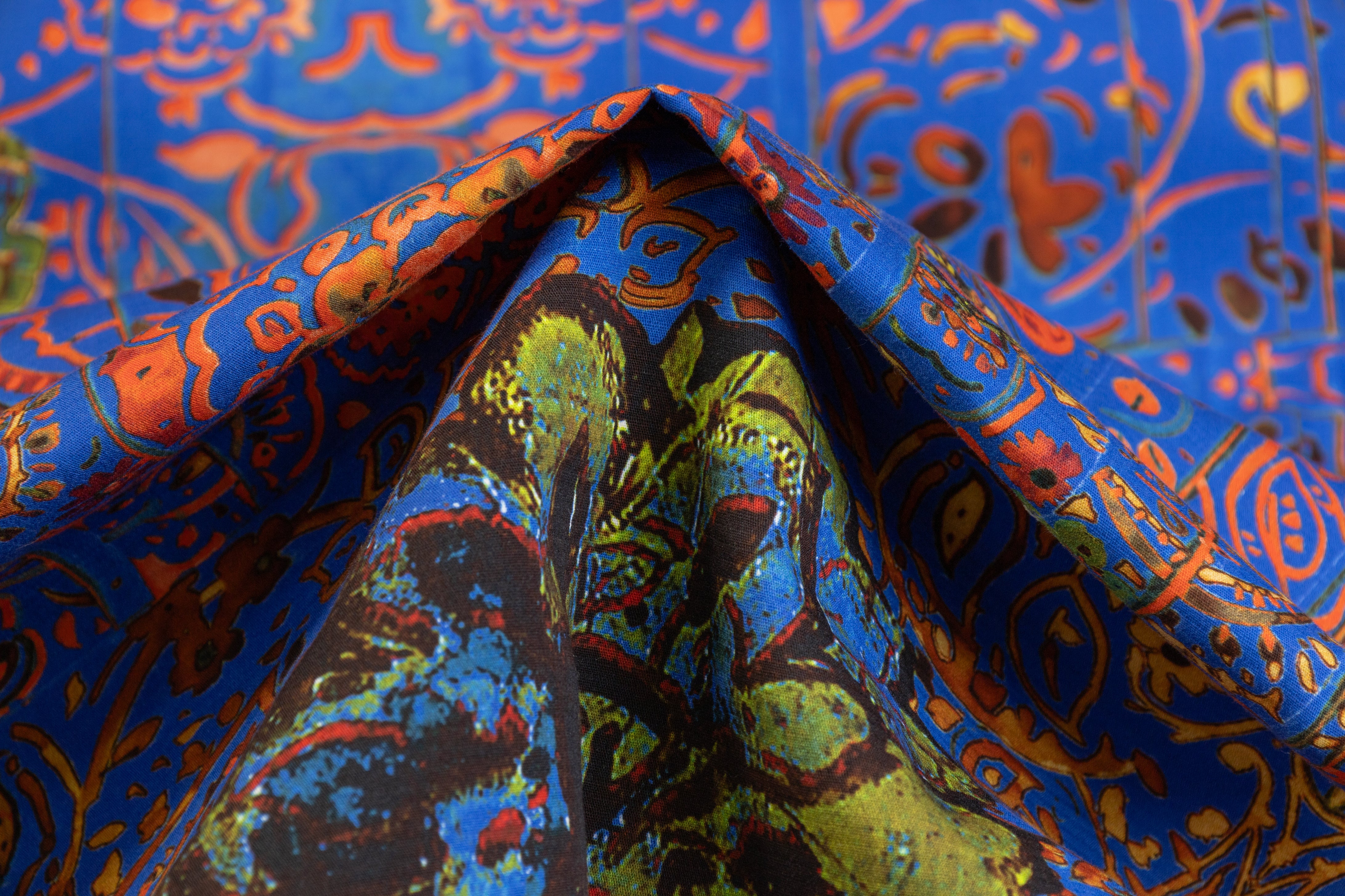 Heavy Italian Cotton Printed Panel - Blue / Multicolor