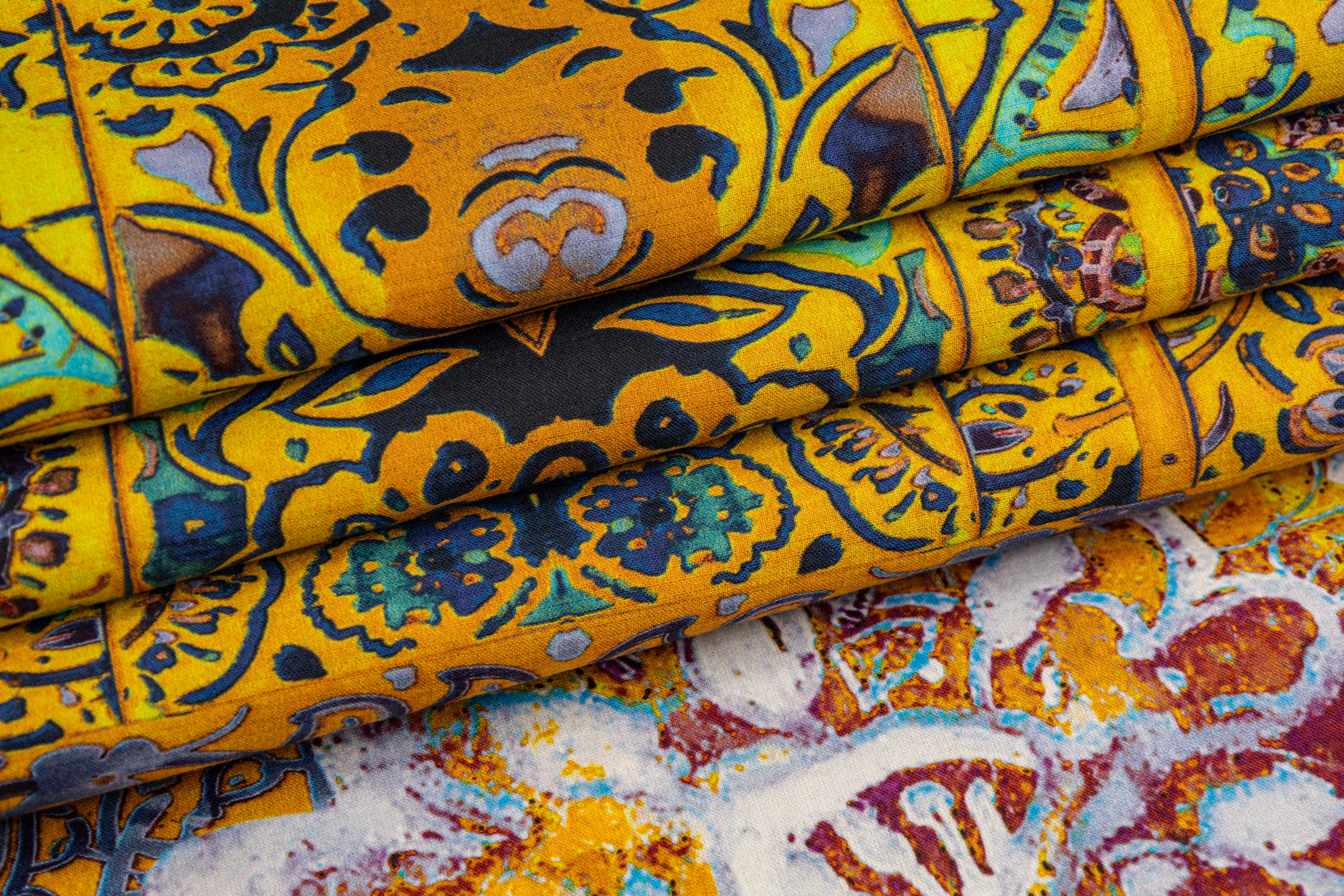 Heavy Italian Cotton Panel - Yellow / Multicolor