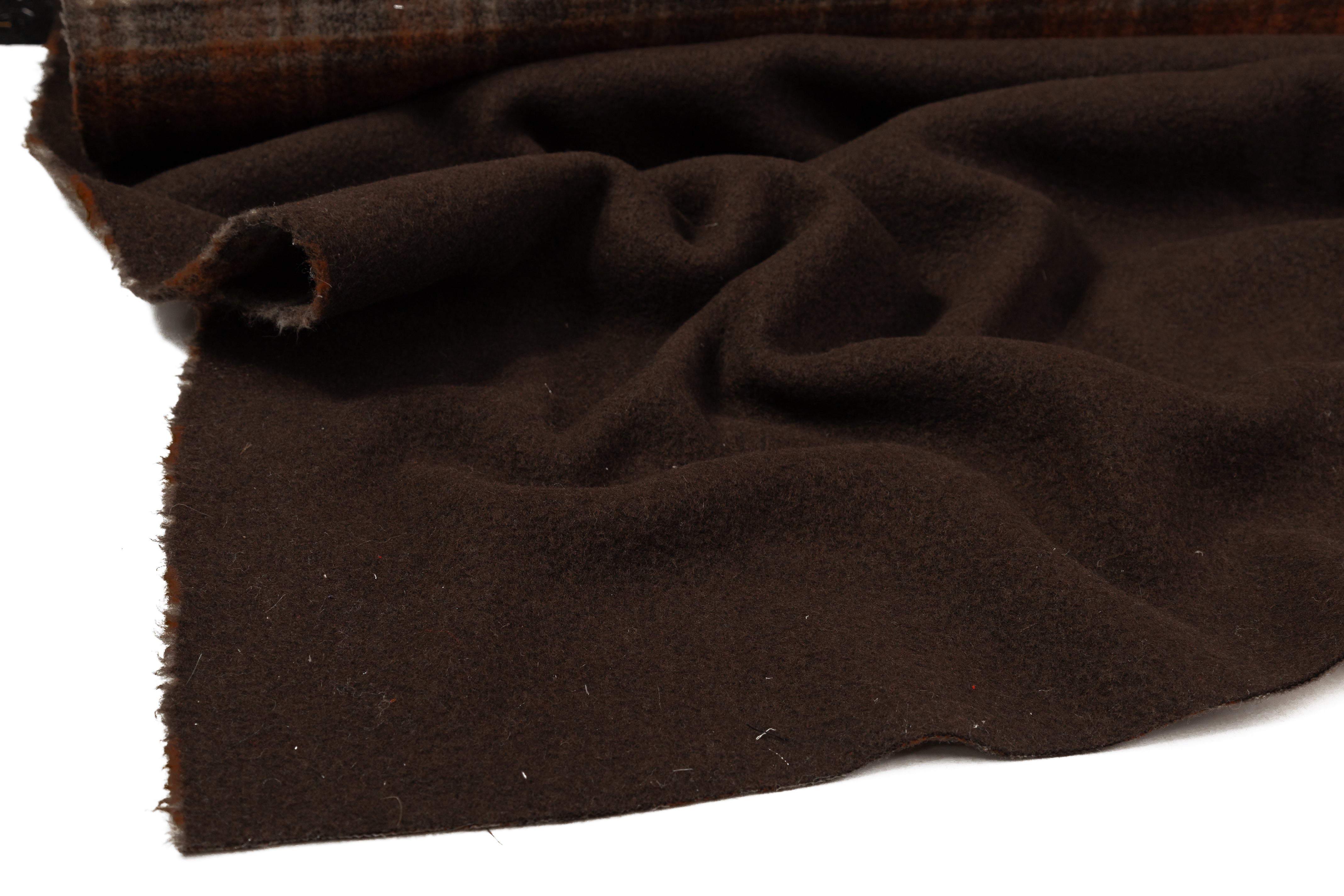 Double-Faced Plaid Boiled Wool - Brown