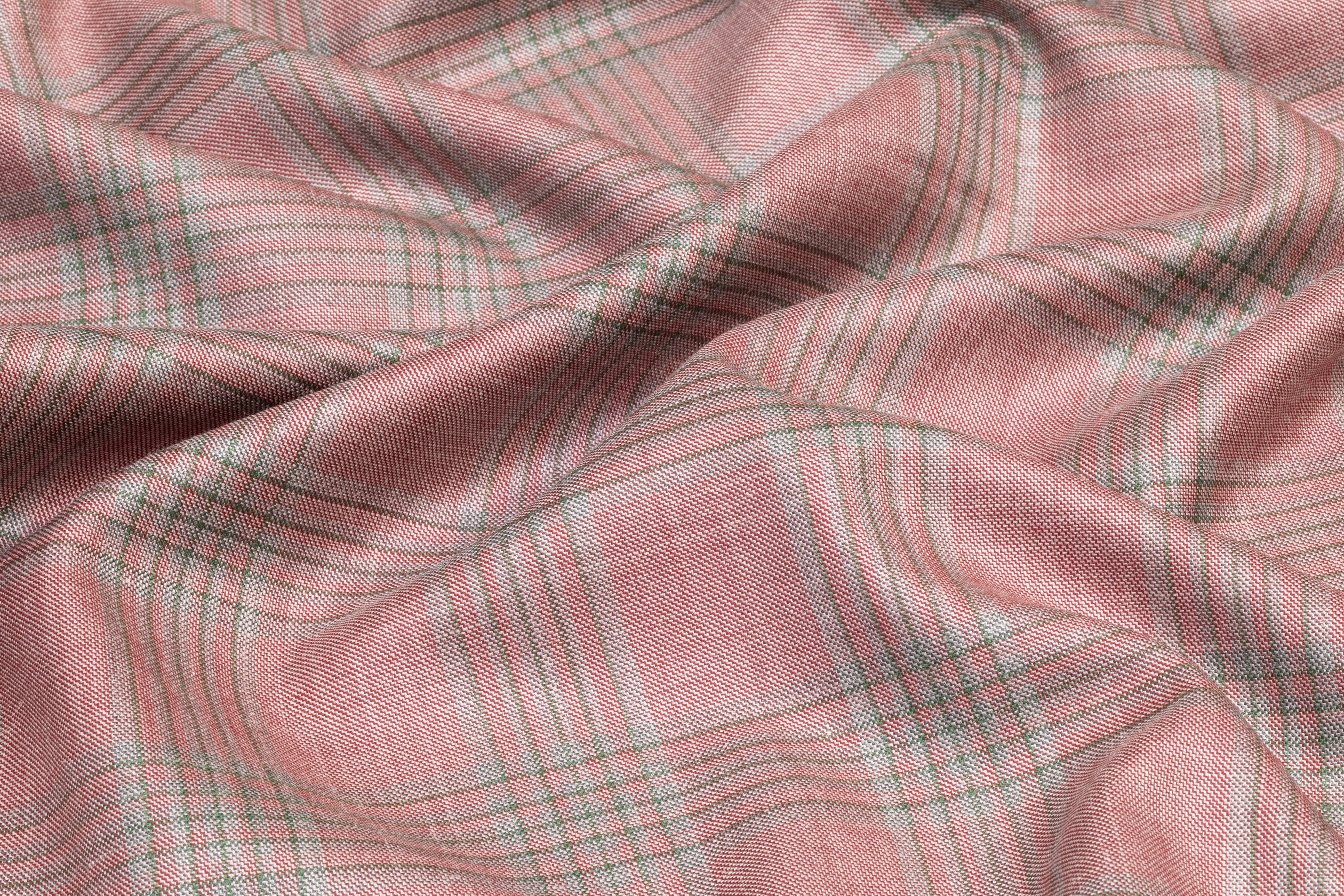 Checked Italian Wool Linen Suiting - Rose Pink / Green