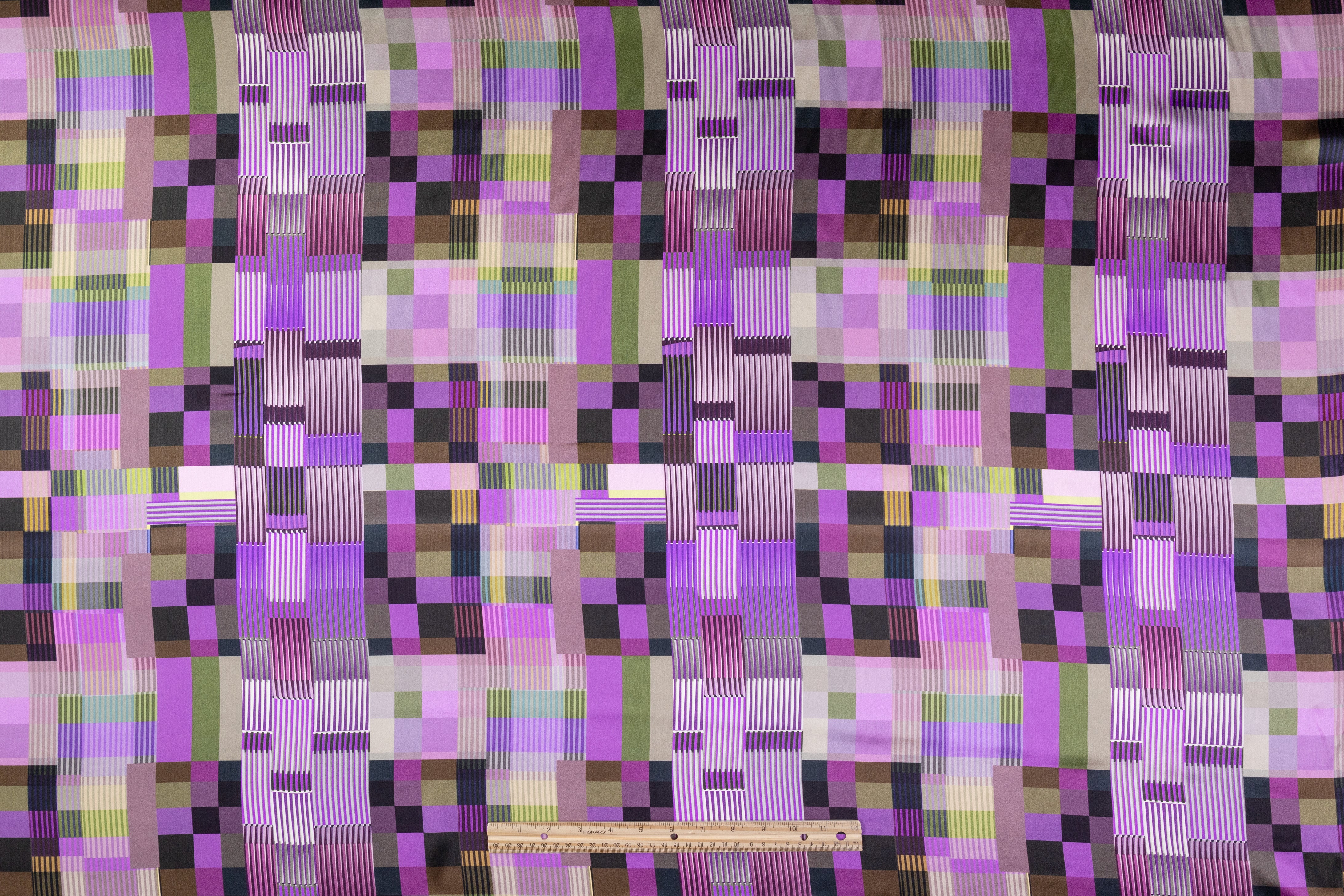 Geometric Italian Silk Charmeuse - Purple