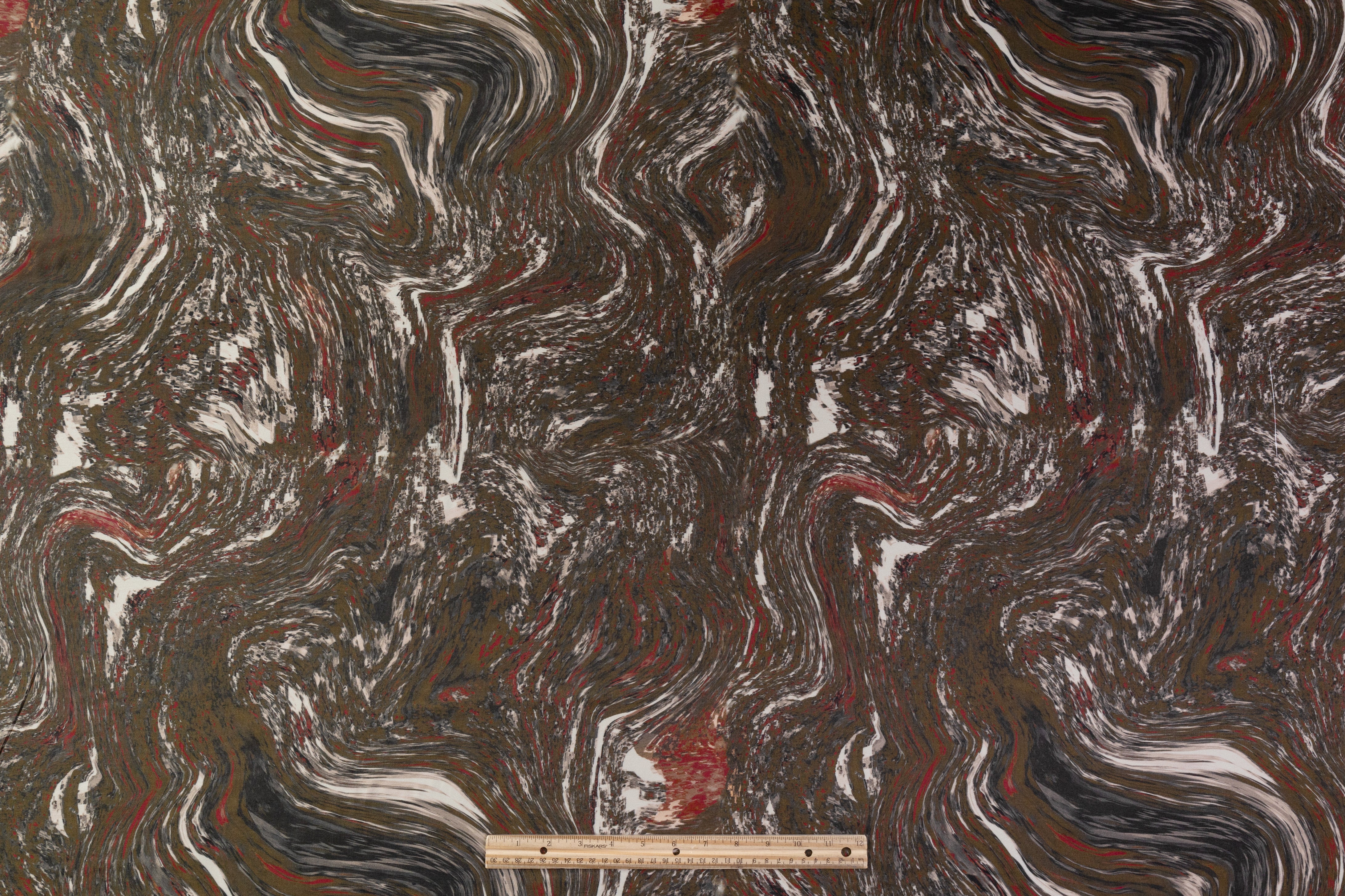 Abstract Italian Silk Viscose Challis - Olive Green