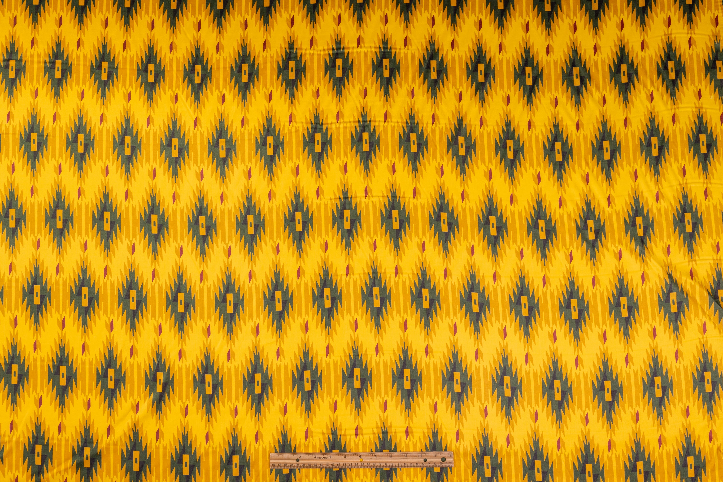 Tribal Geometric Italian Silk Viscose Charmeuse - Gold / Green