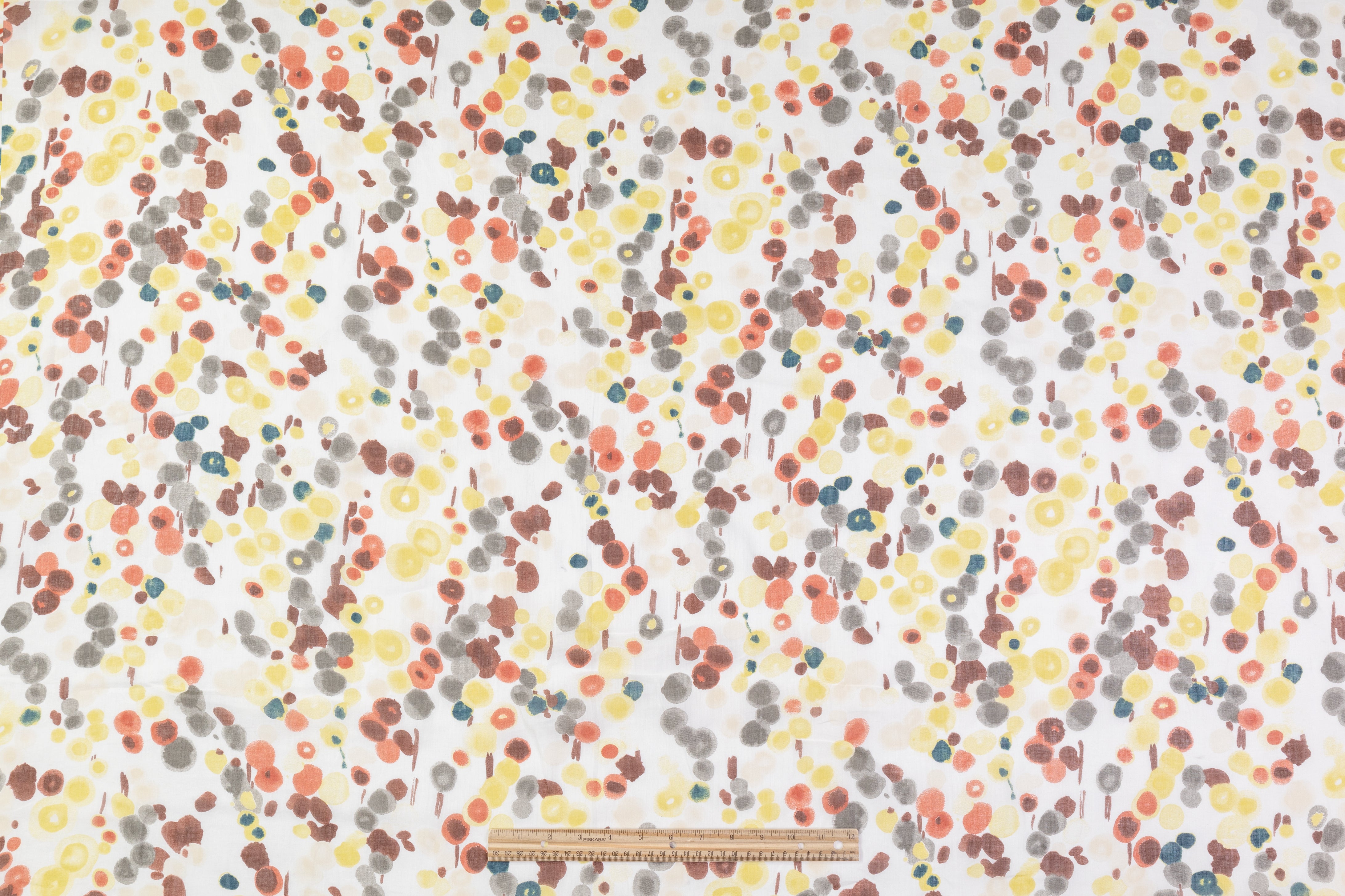 Abstract Watercolor Dot Italian Cotton Linen Blend - Brown / Yellow / Brick