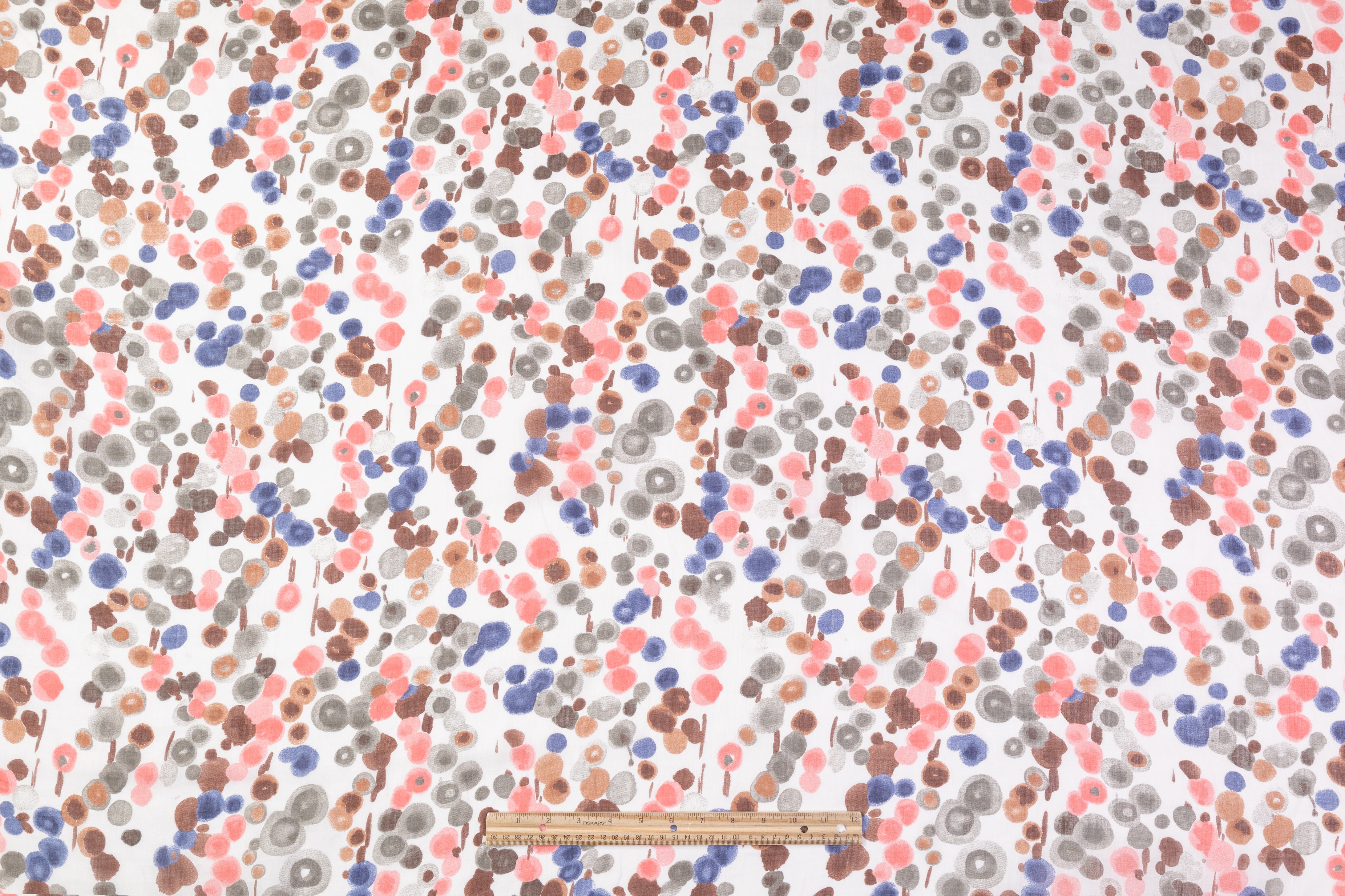 Abstract Watercolor Dot Italian Cotton Linen Blend - Brown / Coral / Blue
