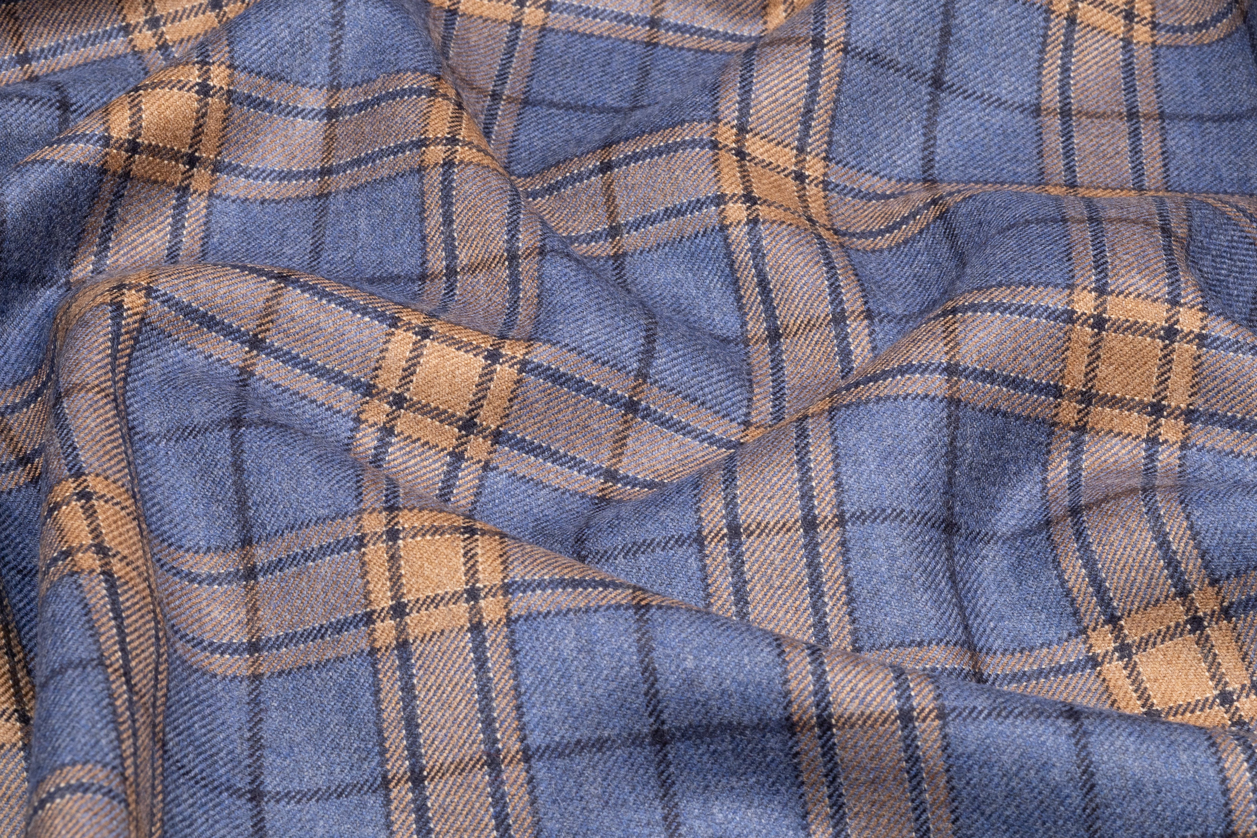 Plaid Italian Wool Flannel Suiting - Blue / Camel