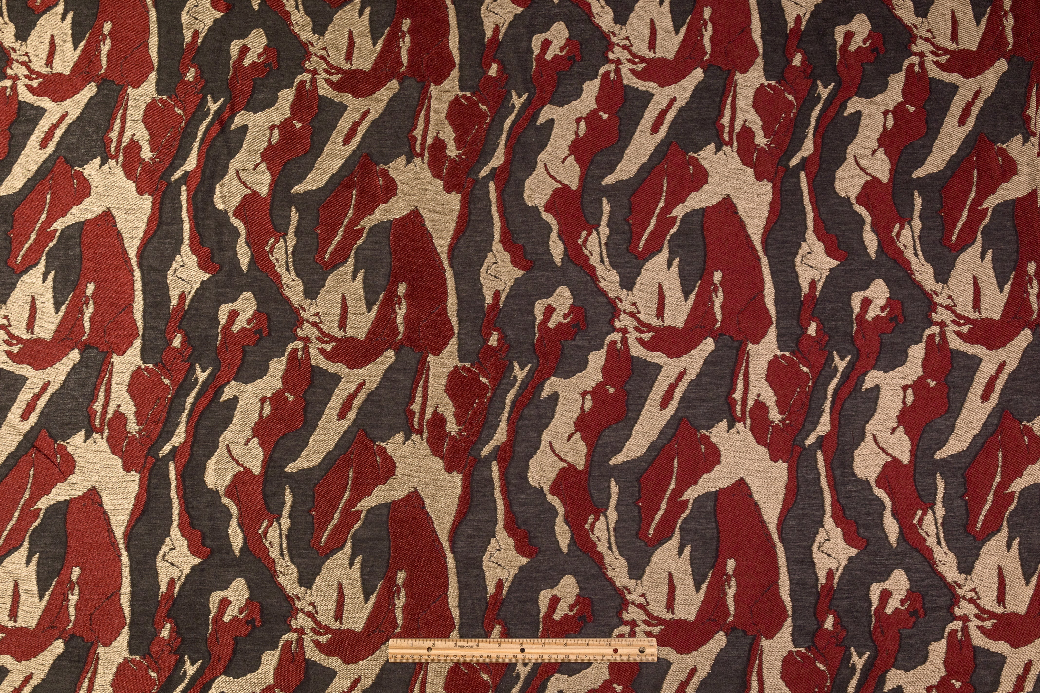 Abstract Poly Cotton Fil Coupé - Maroon / Gold / Black