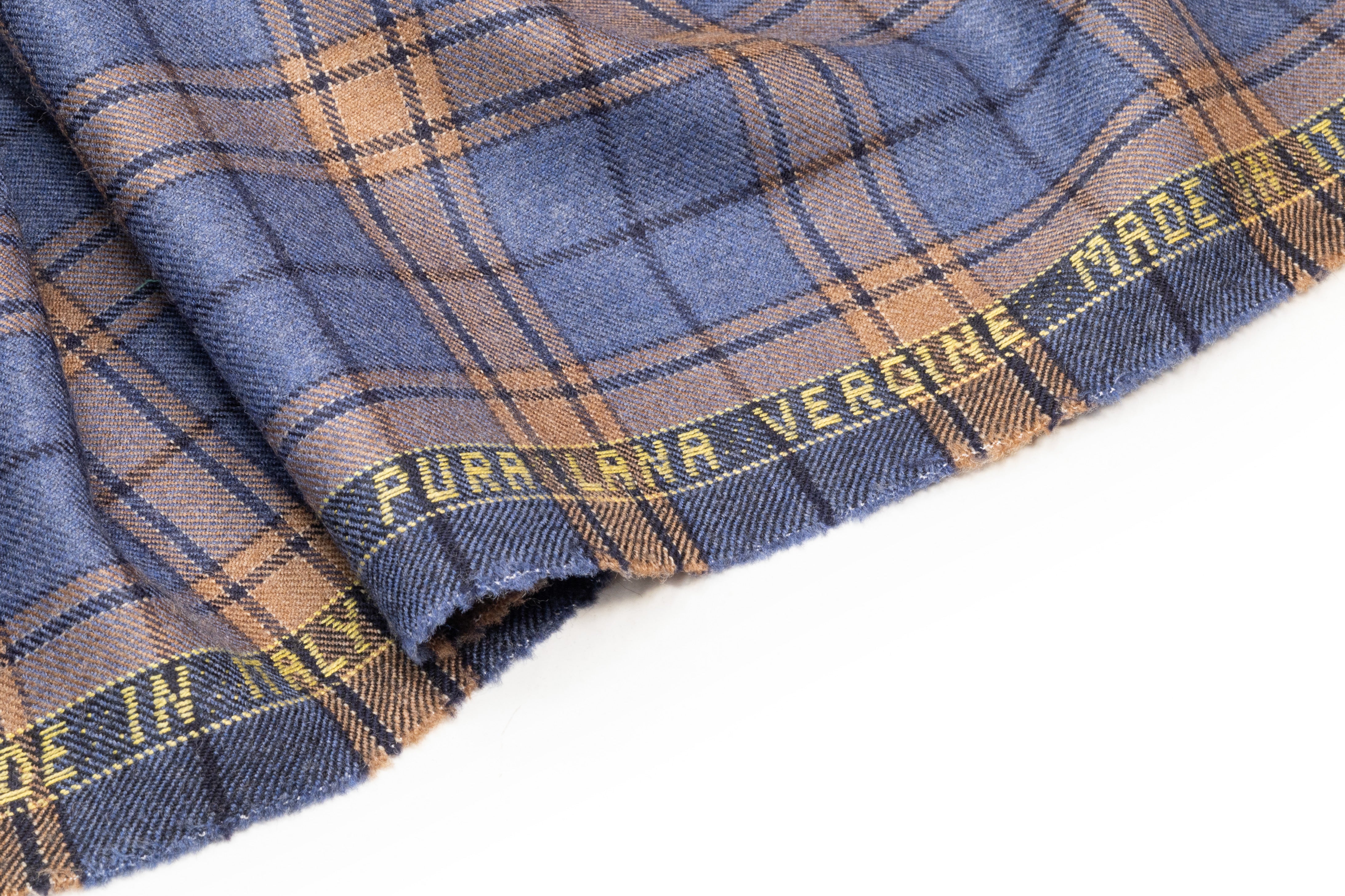 Plaid Italian Wool Flannel Suiting - Blue / Camel