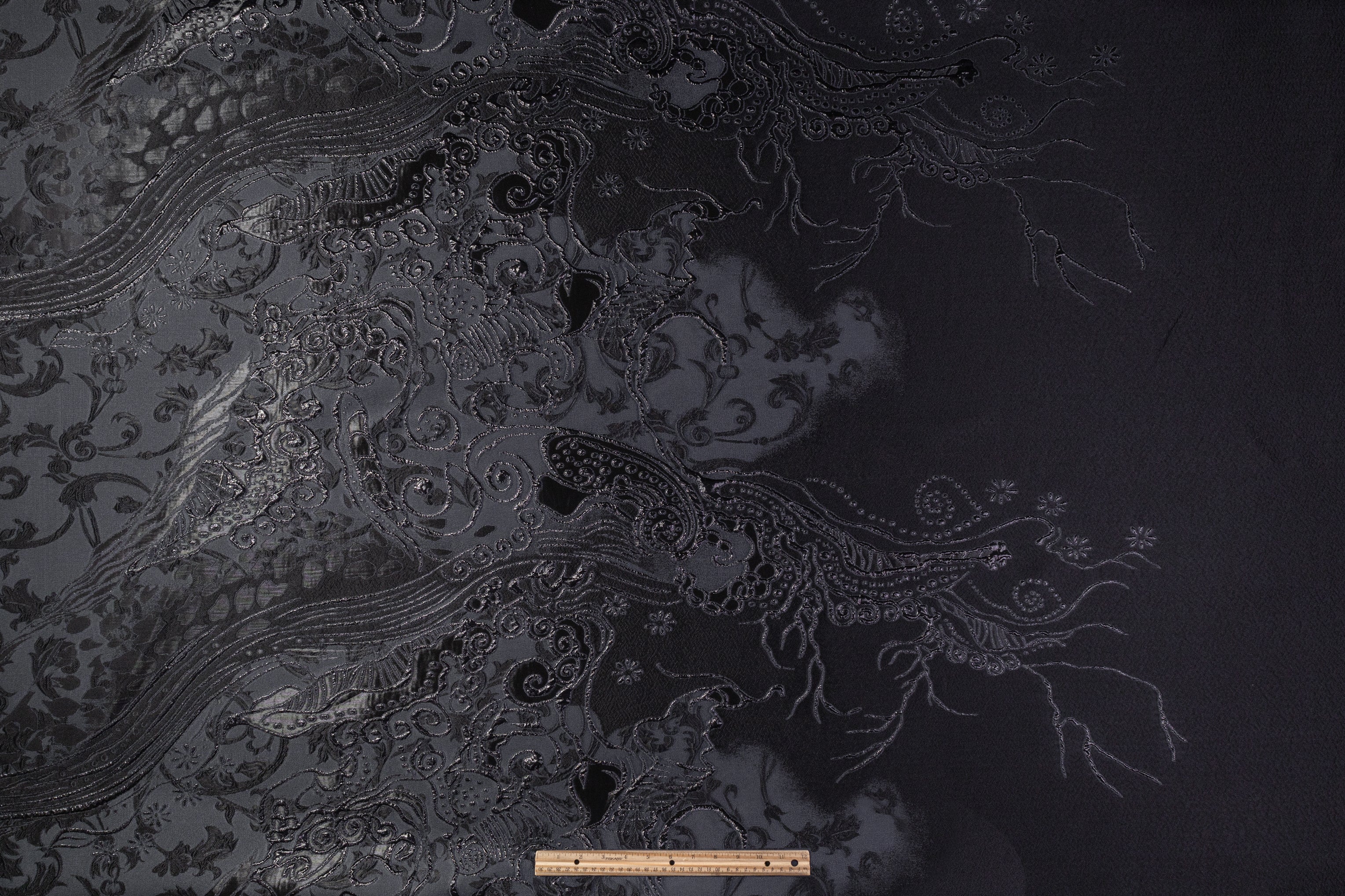 Floral Cloqué Border Brocade - Navy / Black