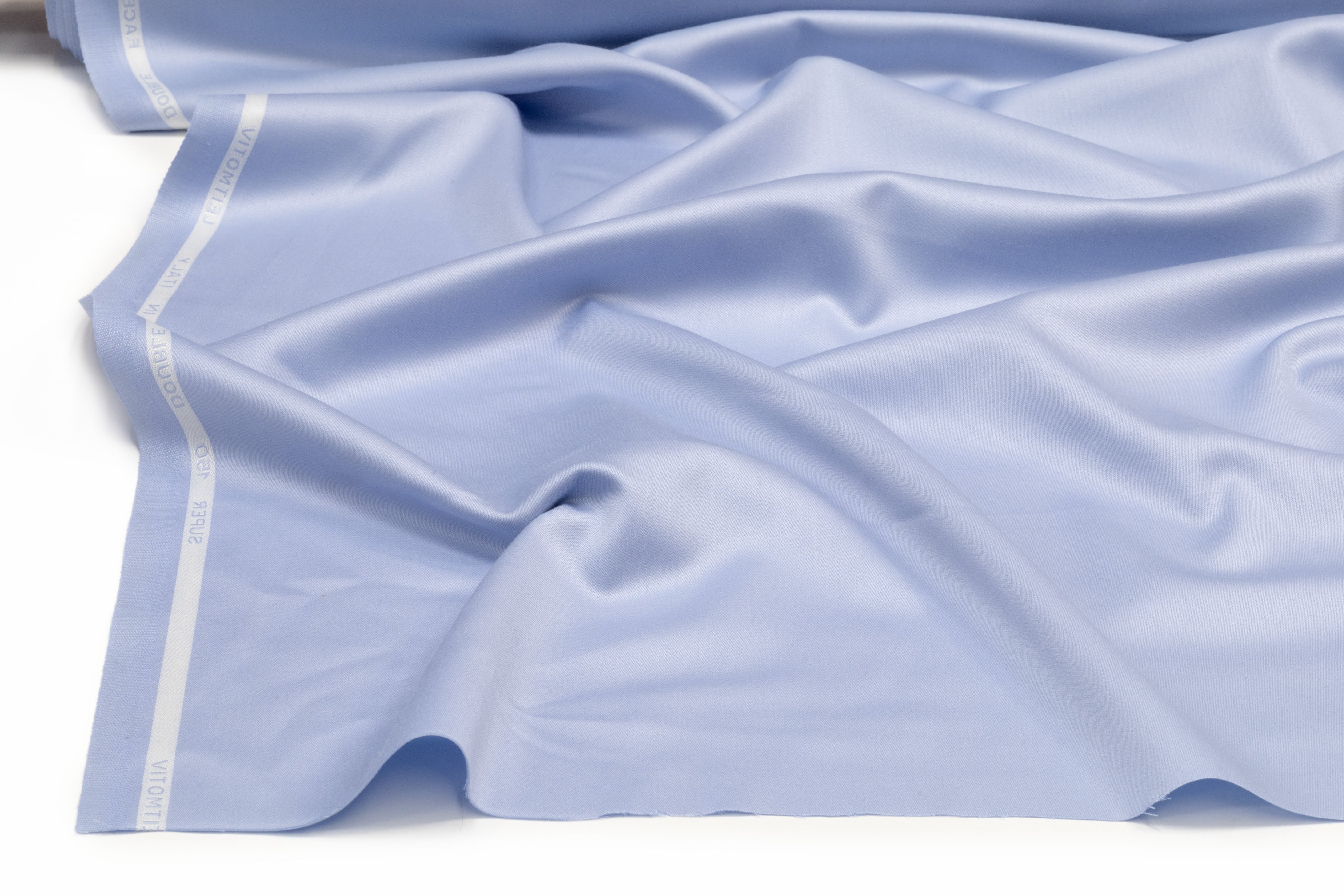 Super 150s Italian Wool Blend Satin Faille Suiting - Carolina Blue