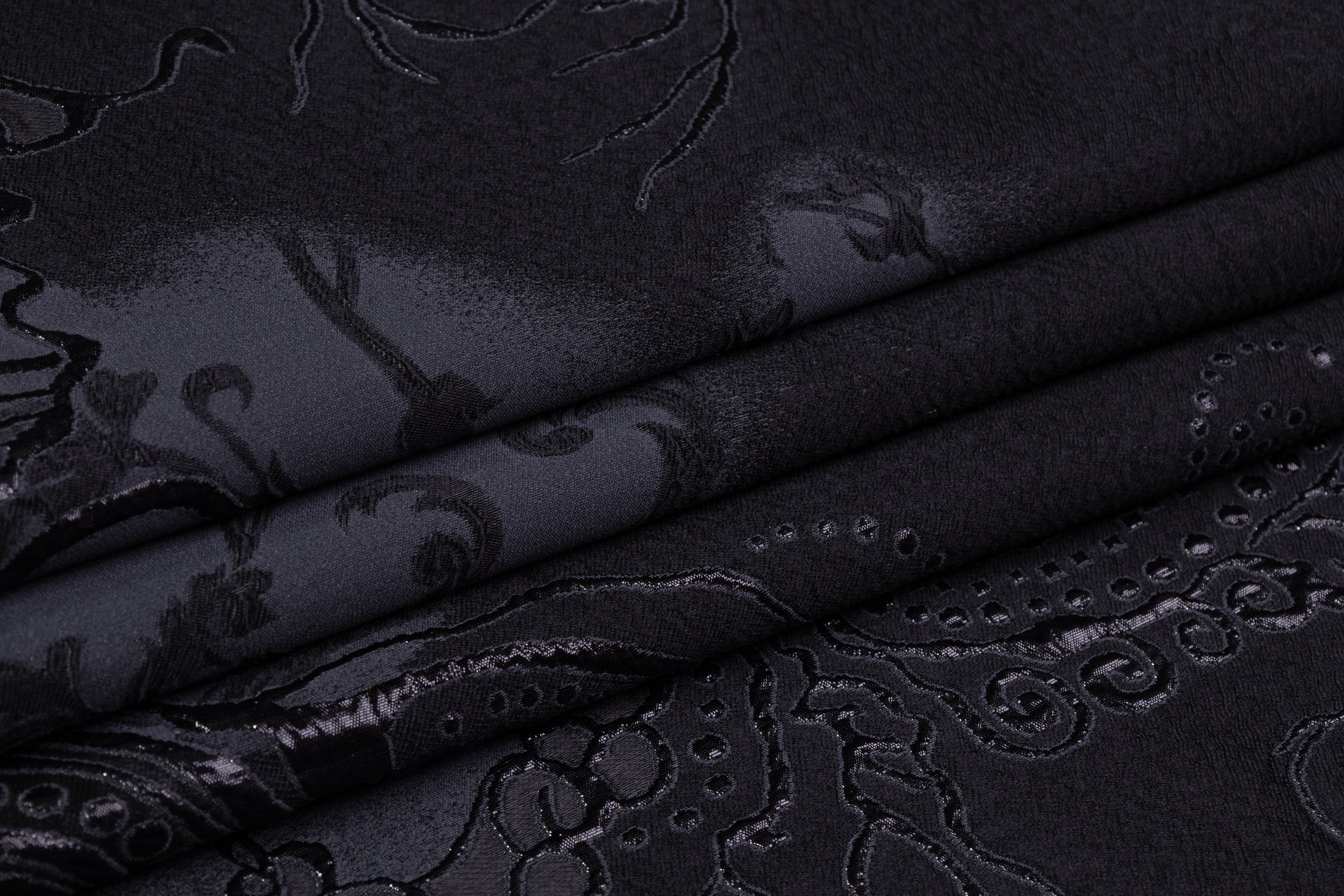 Floral Cloqué Border Brocade - Navy / Black