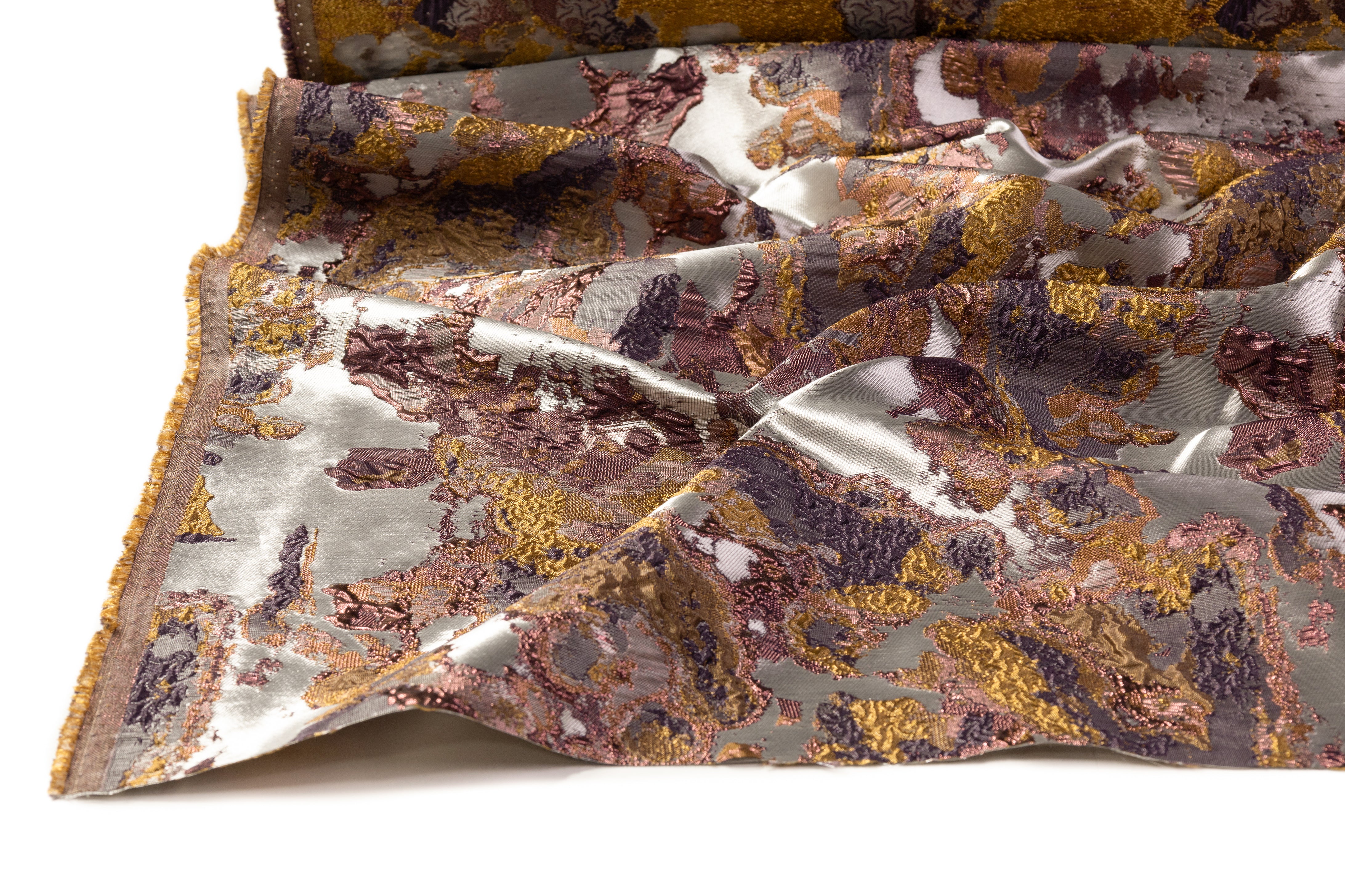 Abstract Metallic Cloqué Brocade - Antique Gold / Gray / Copper