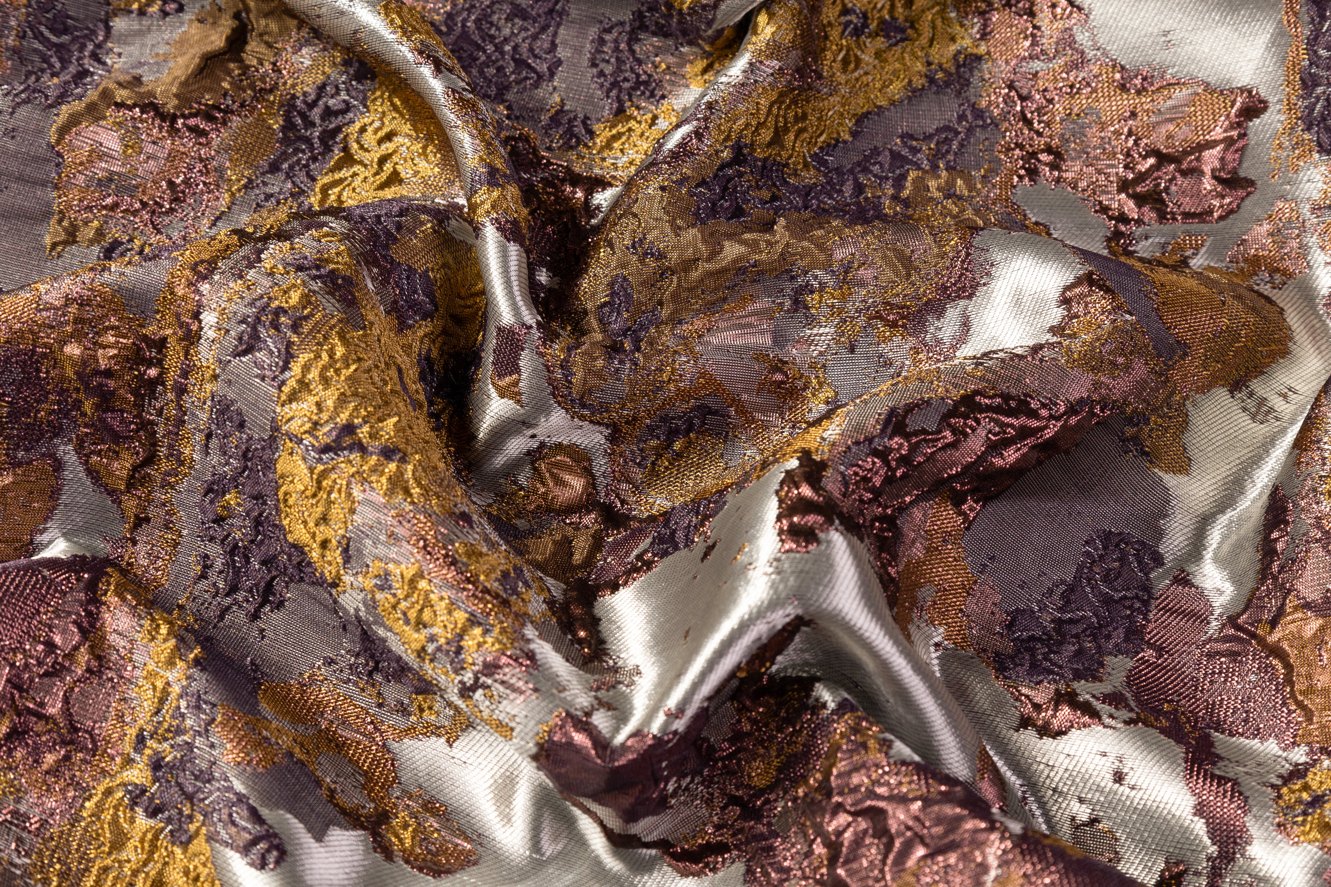 Abstract Metallic Cloqué Brocade - Antique Gold / Gray / Copper