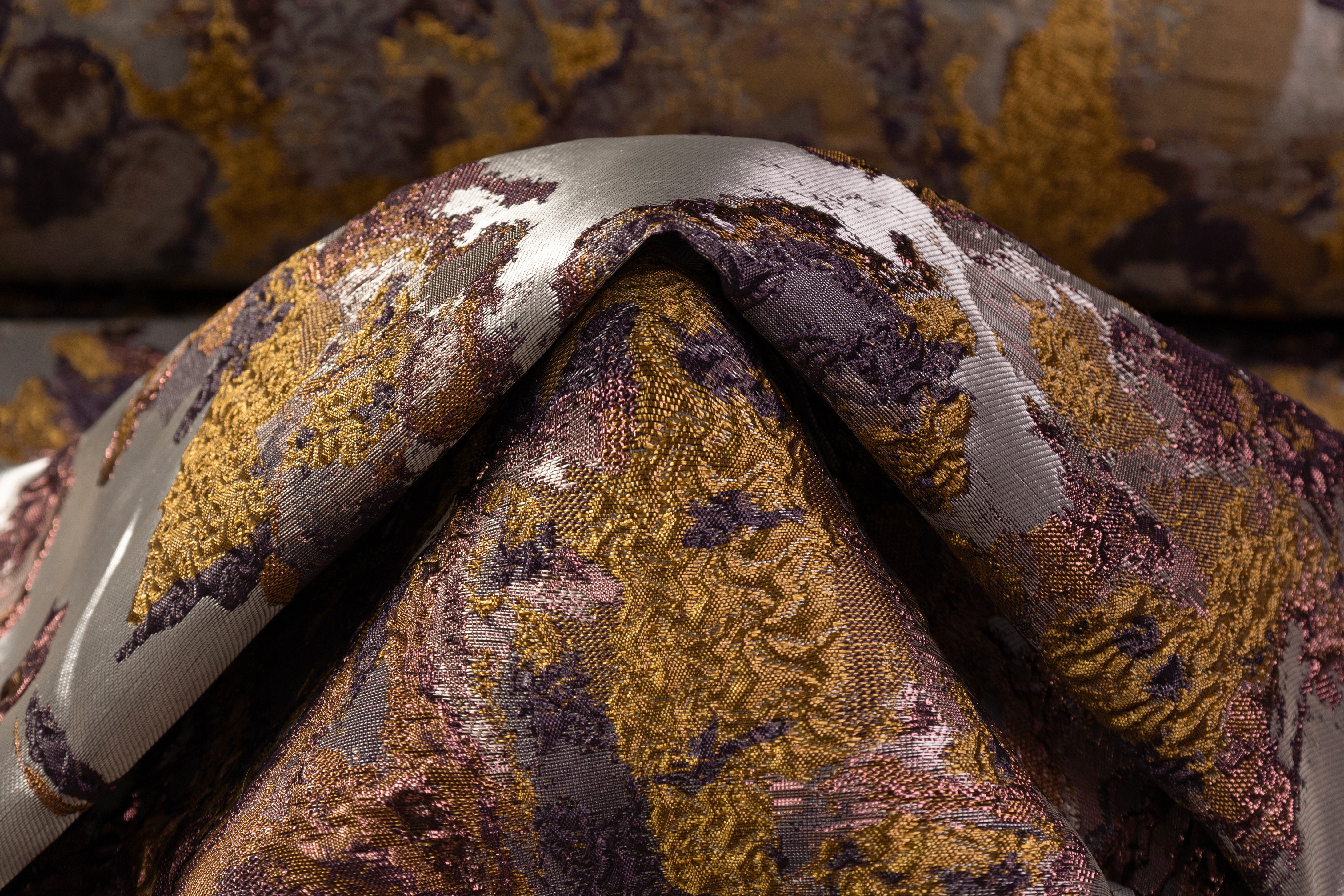 Abstract Metallic Cloqué Brocade - Antique Gold / Gray / Copper