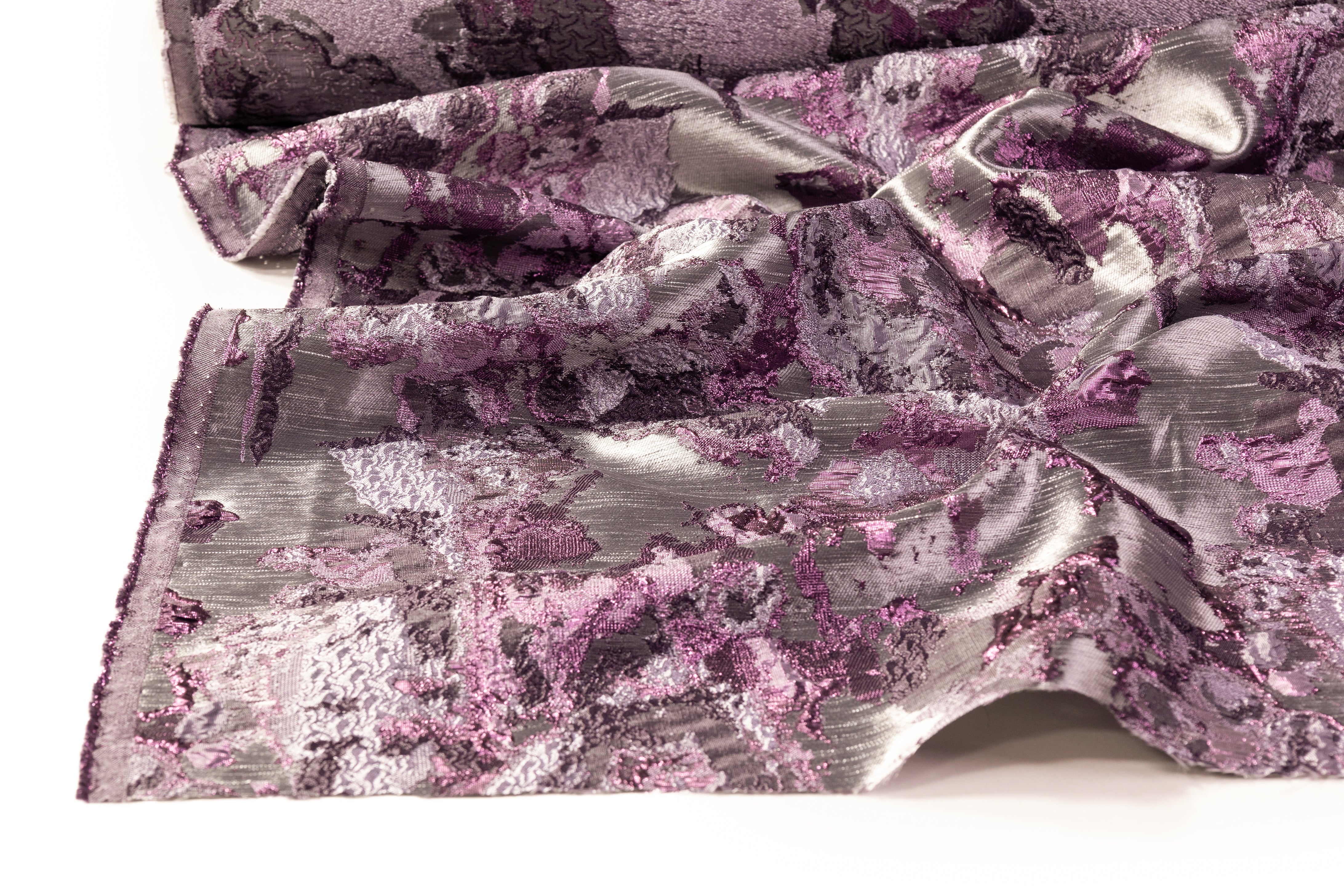 Abstract Metallic Cloqué Brocade - Purple / Gray