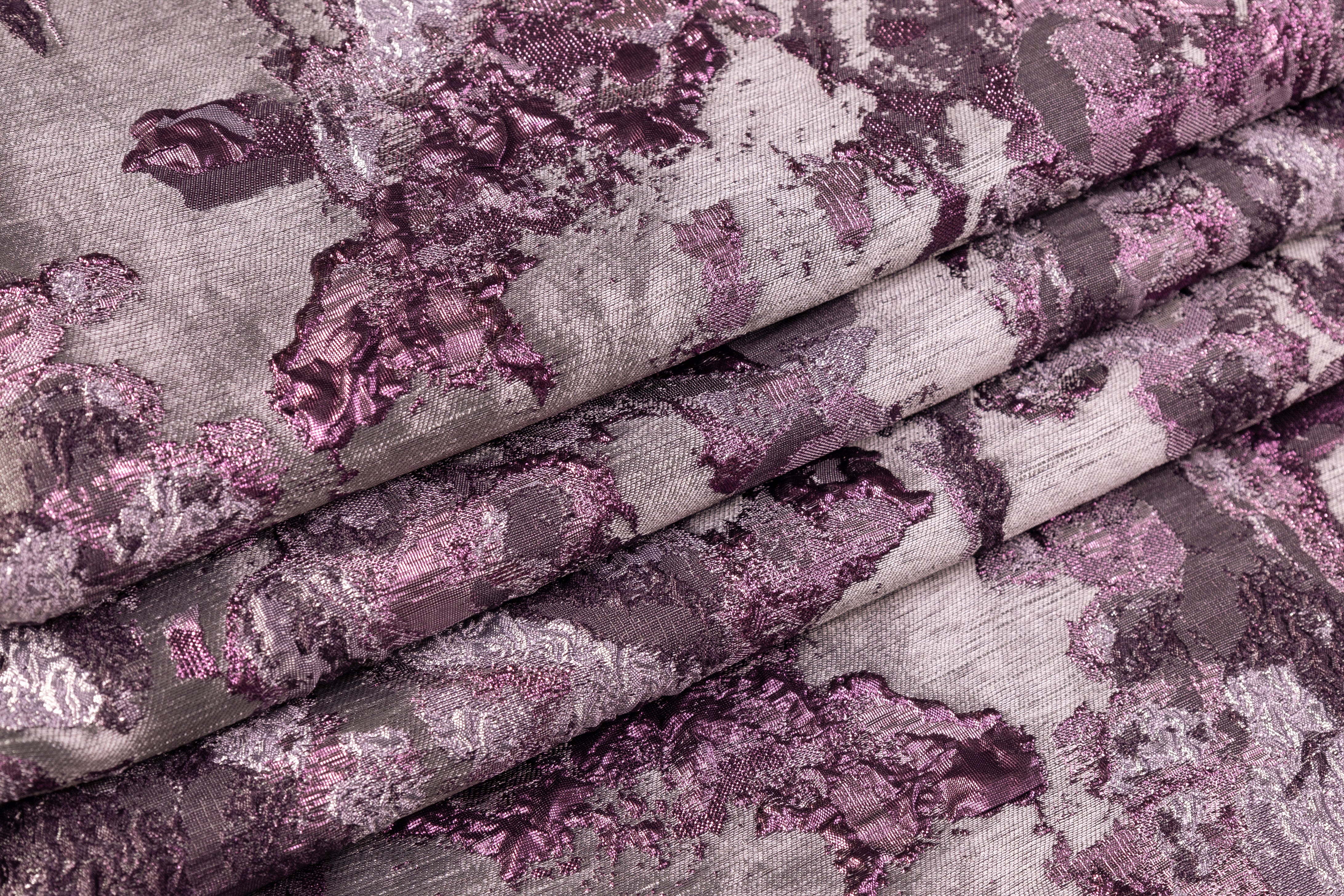 Abstract Metallic Cloqué Brocade - Purple / Gray