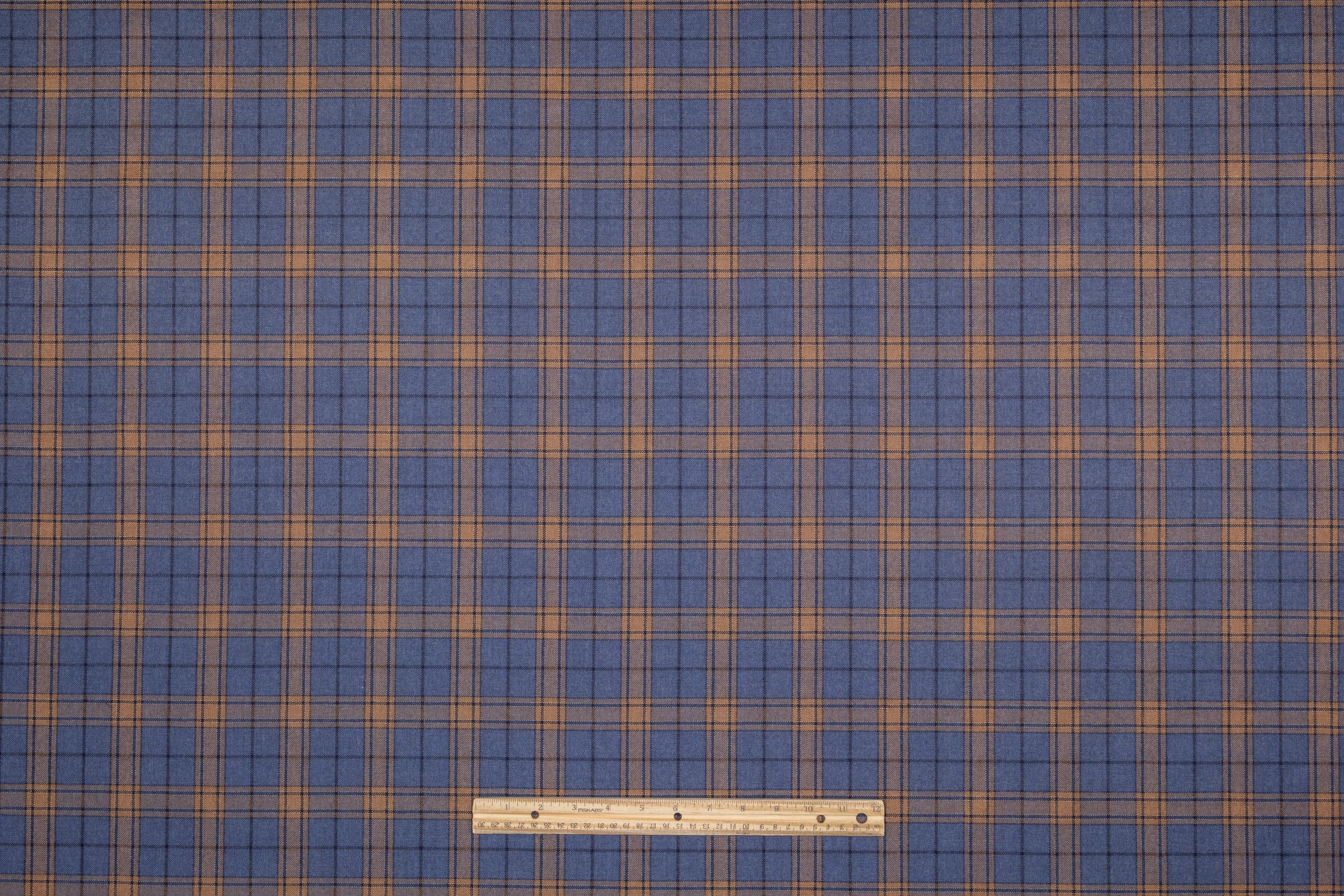 Plaid Italian Wool Flannel Suiting - Blue / Camel