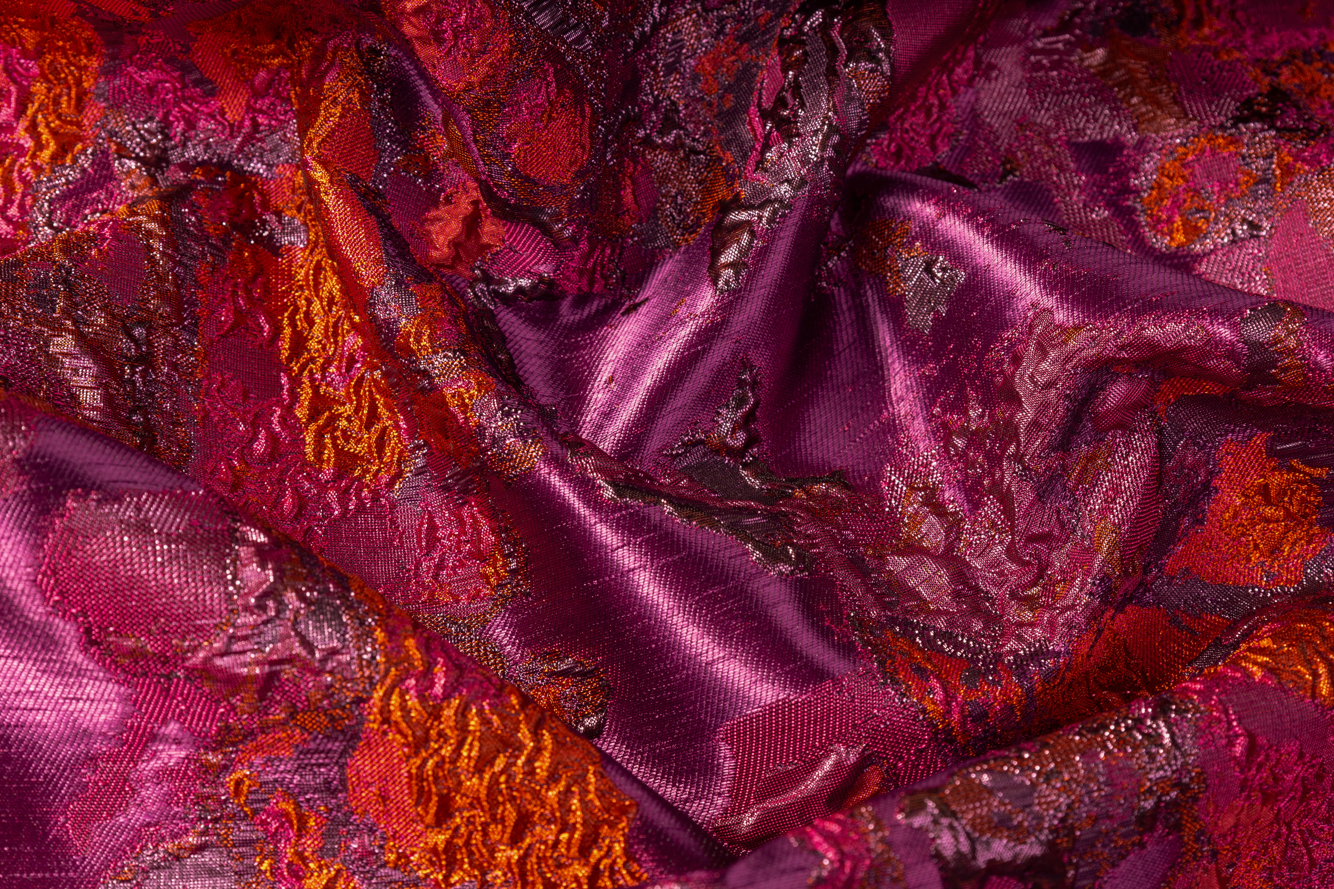 Abstract Metallic Cloqué Brocade - Fuchsia / Burnt Orange