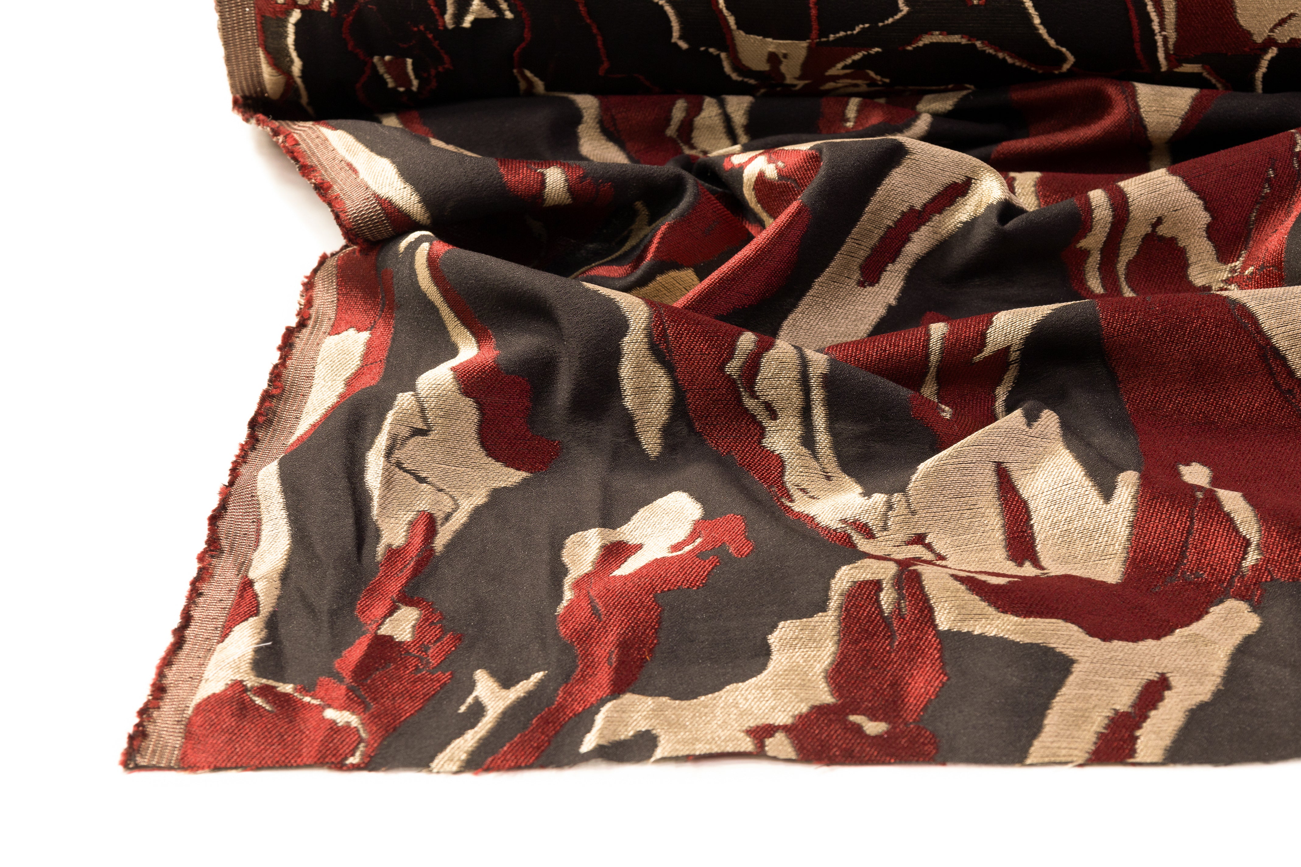 Abstract Poly Cotton Fil Coupé - Maroon / Gold / Black