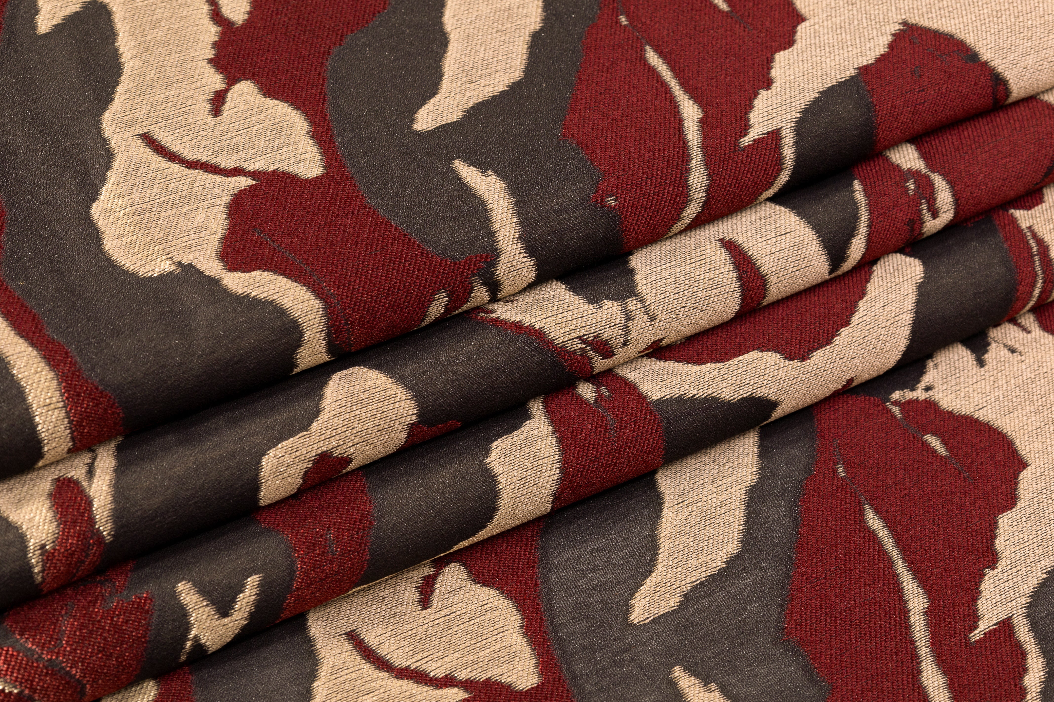 Abstract Poly Cotton Fil Coupé - Maroon / Gold / Black