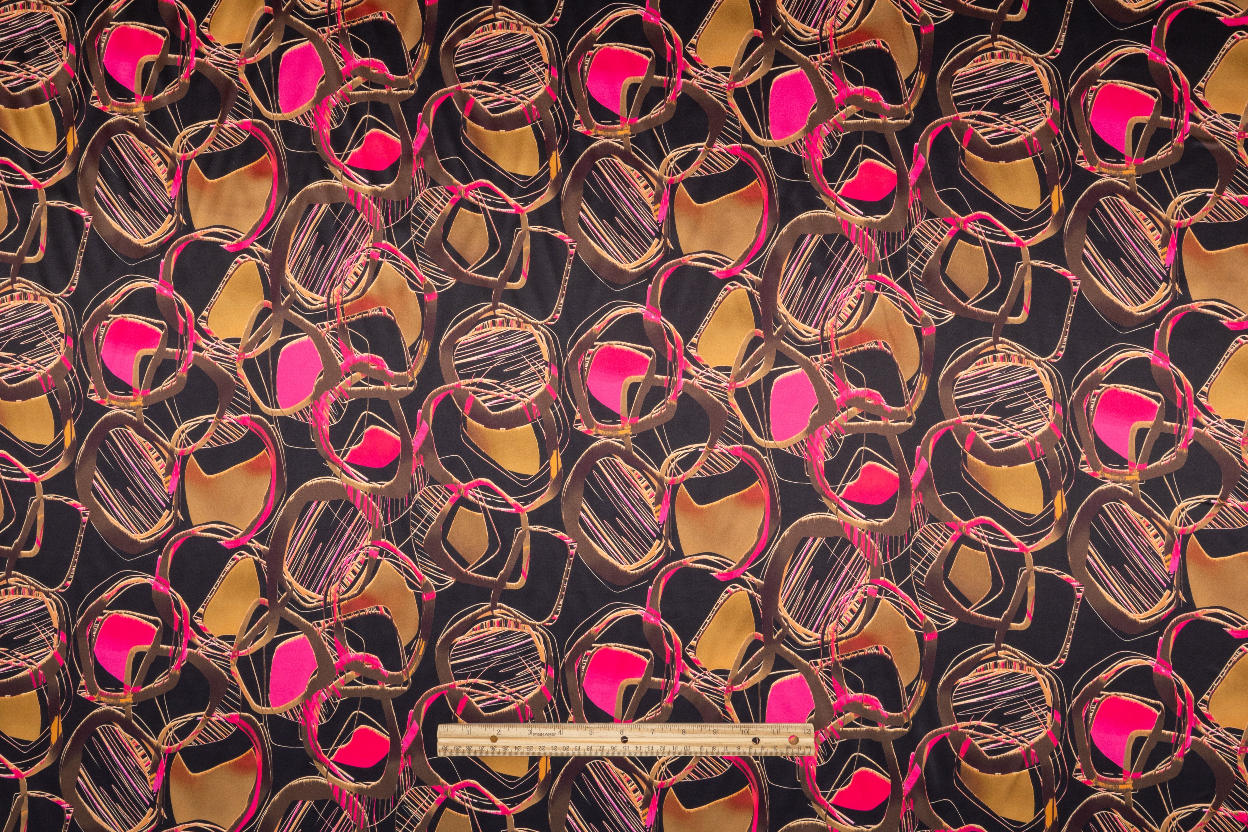 Abstract Italian Silk Charmeuse - Magenta / Brass / Gold / Black