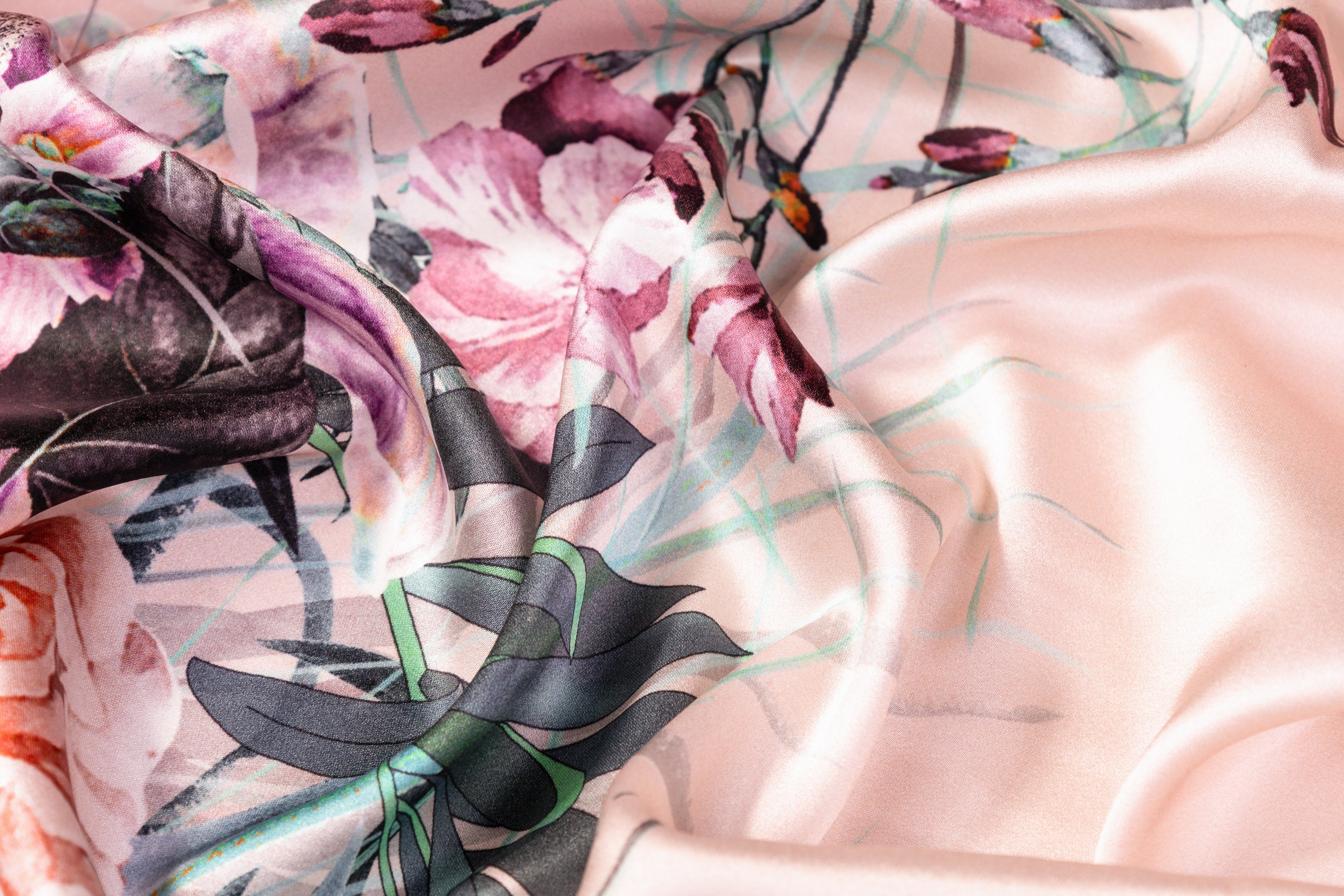 Floral Border Print Italian Silk Charmeuse - Blush / Multicolor