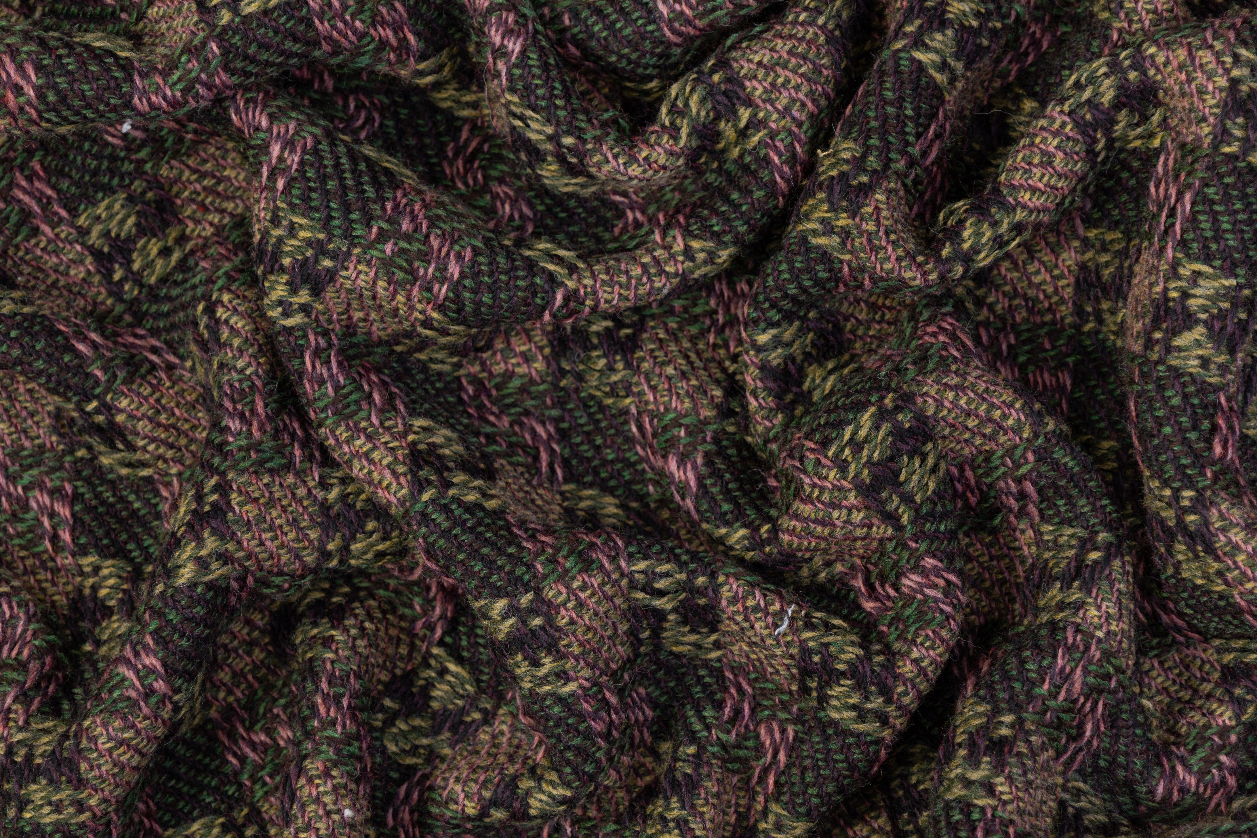 Wool Blend Tweed - Green / Pink