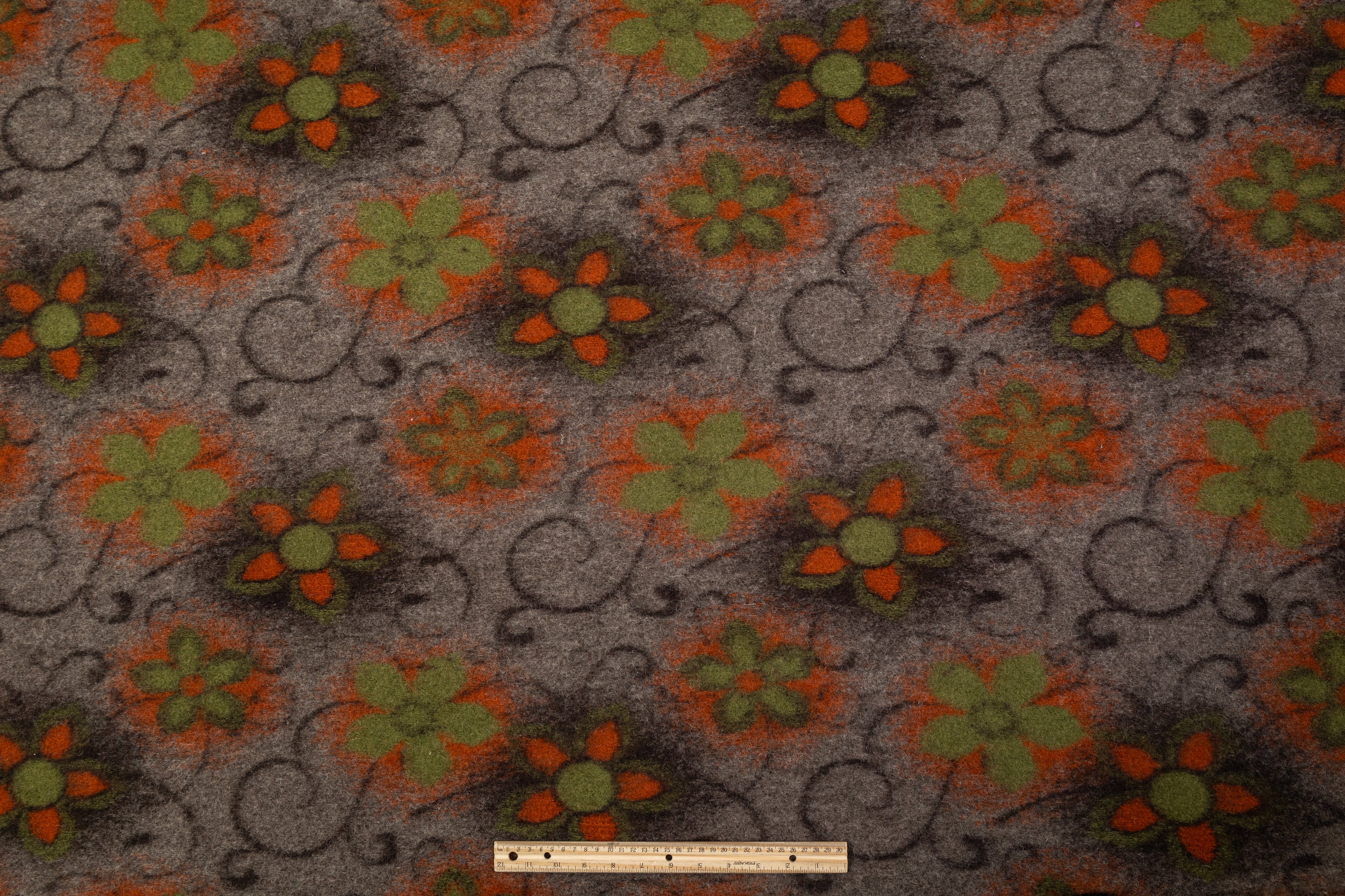 Floral Boiled Wool - Gray / Orange / Green