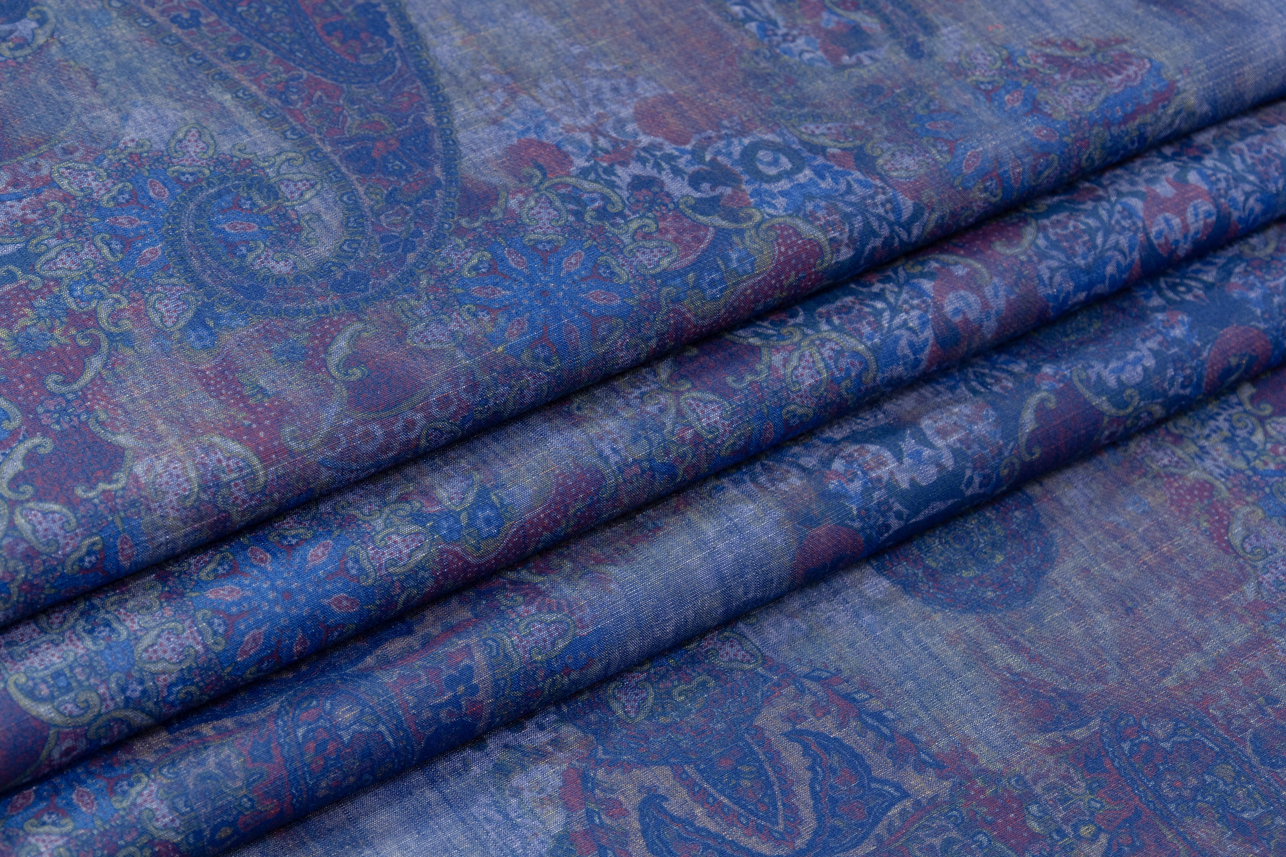 Paisley Italian Poly Cotton Denim - Blue