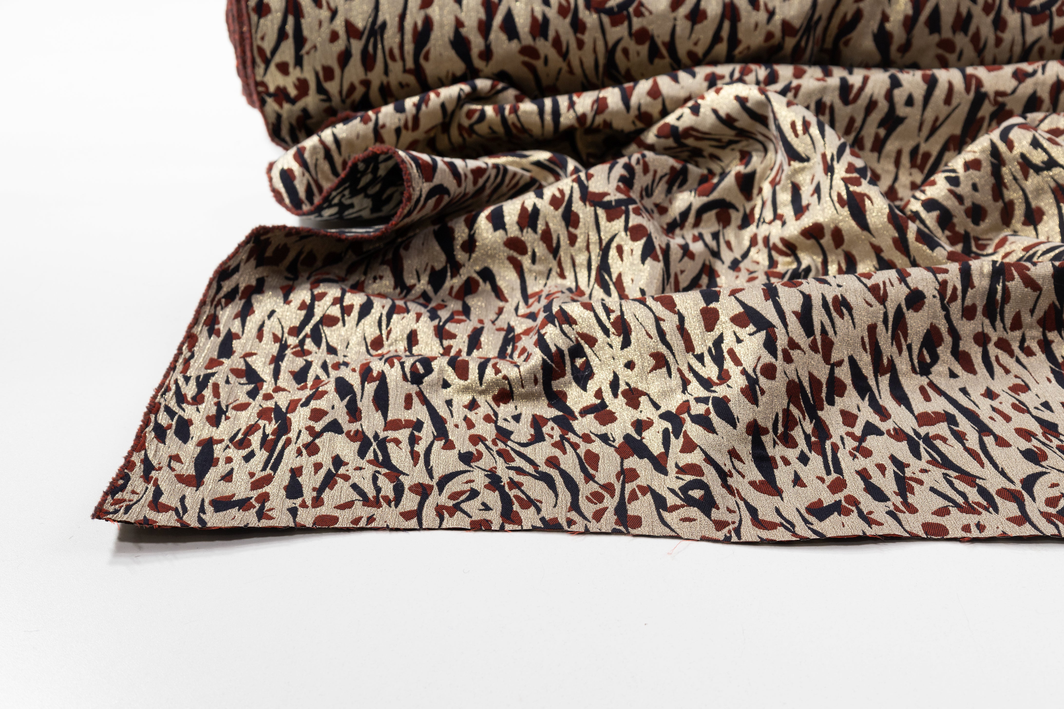 Abstract Metallic Cotton Nylon Brocade - Gold / Navy / Red