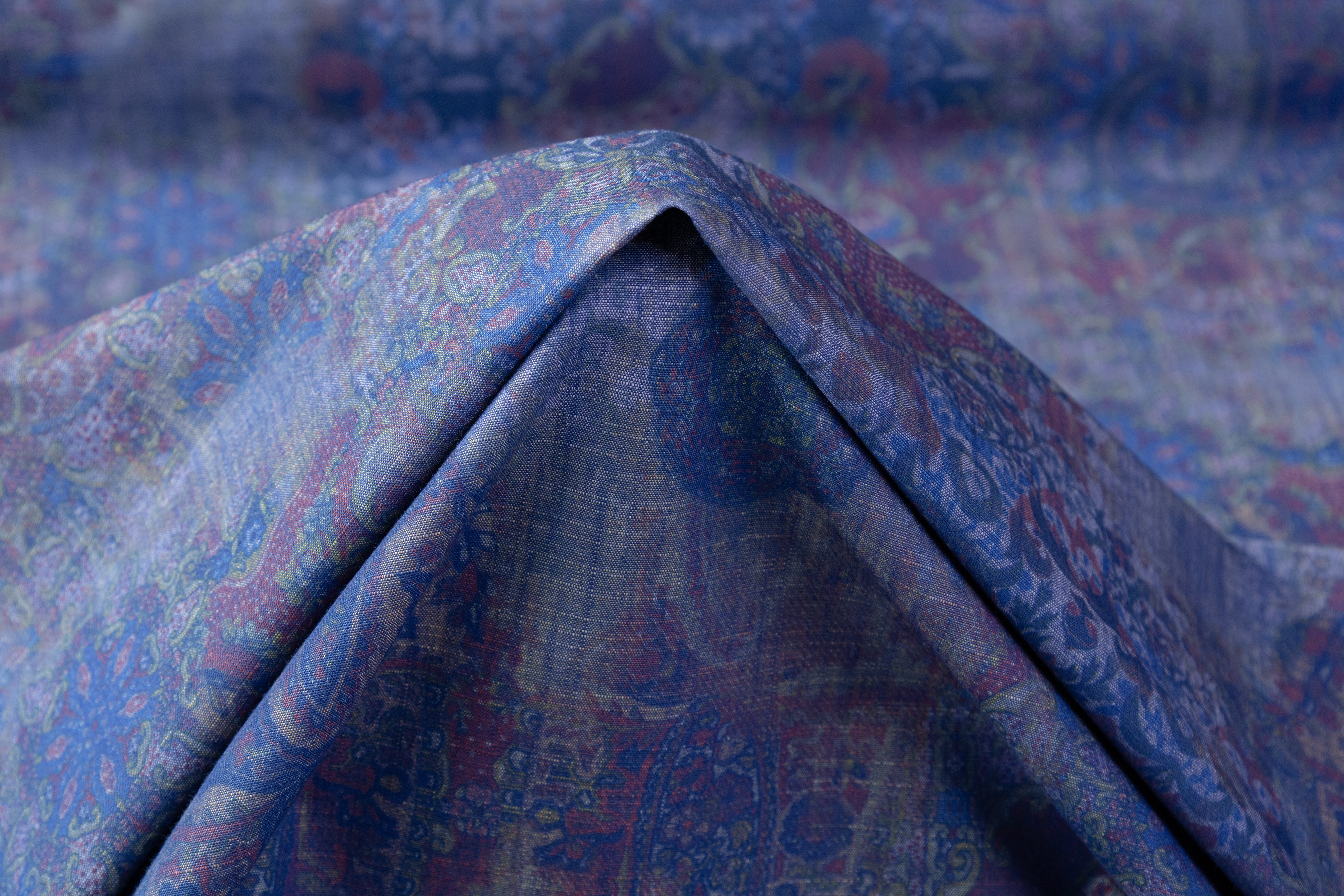 Paisley Italian Poly Cotton Denim - Blue