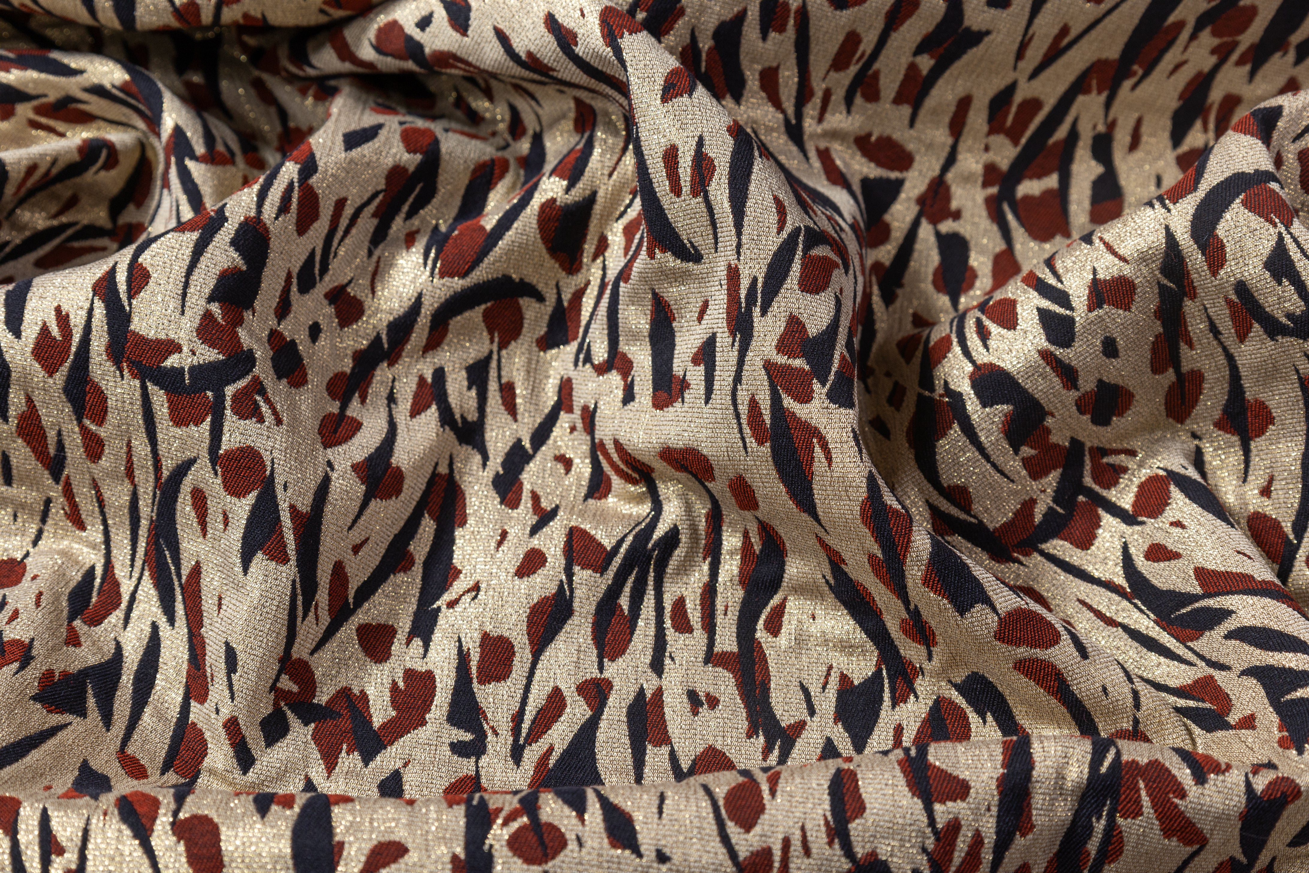 Abstract Metallic Cotton Nylon Brocade - Gold / Navy / Red