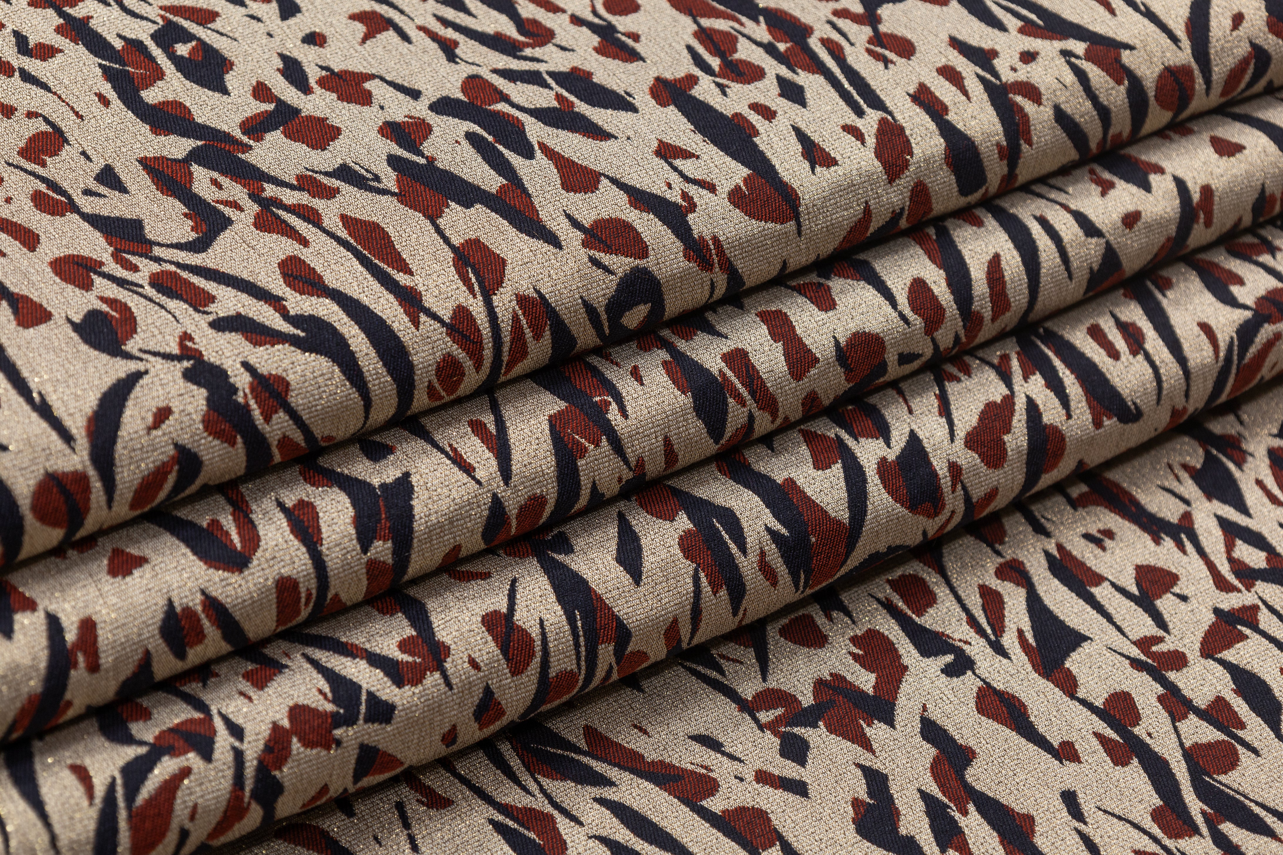 Abstract Metallic Cotton Nylon Brocade - Gold / Navy / Red