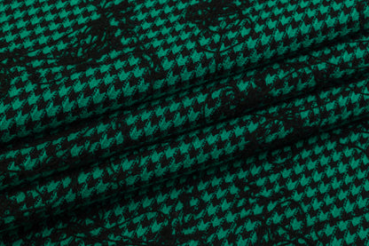 Embroidered Houndstooth Wool Coating - Green / Black
