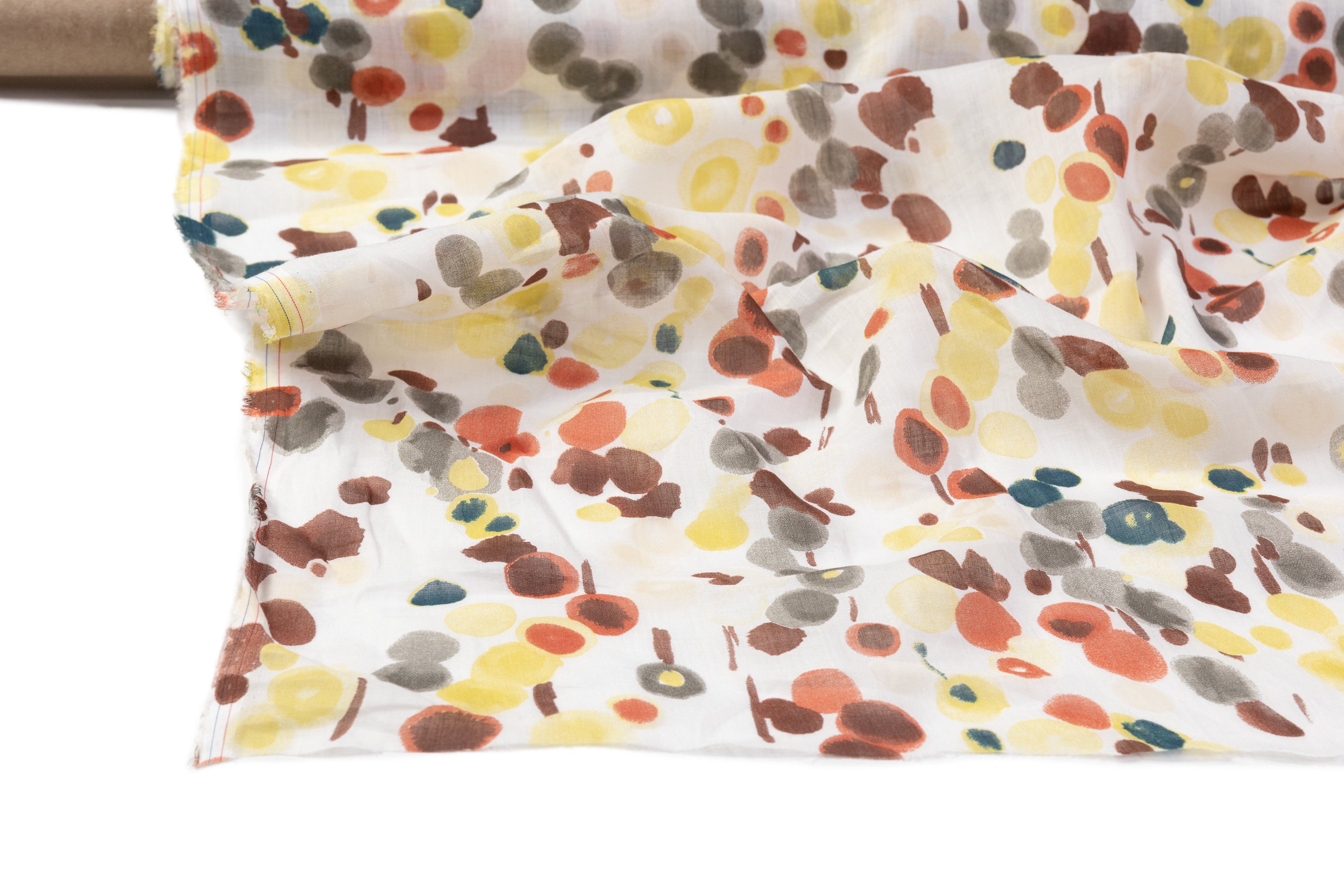 Abstract Watercolor Dot Italian Cotton Linen Blend - Brown / Yellow / Brick