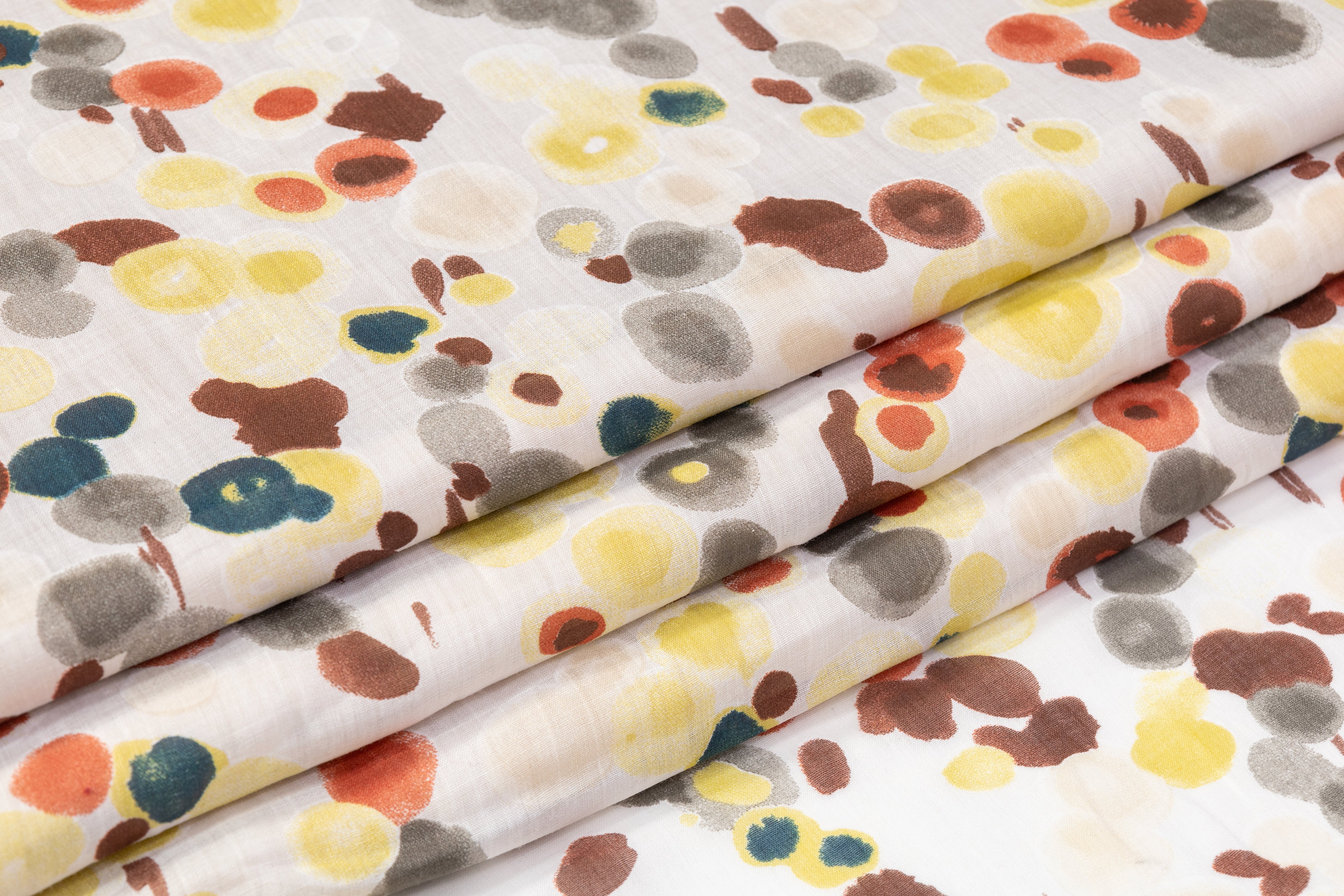 Abstract Watercolor Dot Italian Cotton Linen Blend - Brown / Yellow / Brick