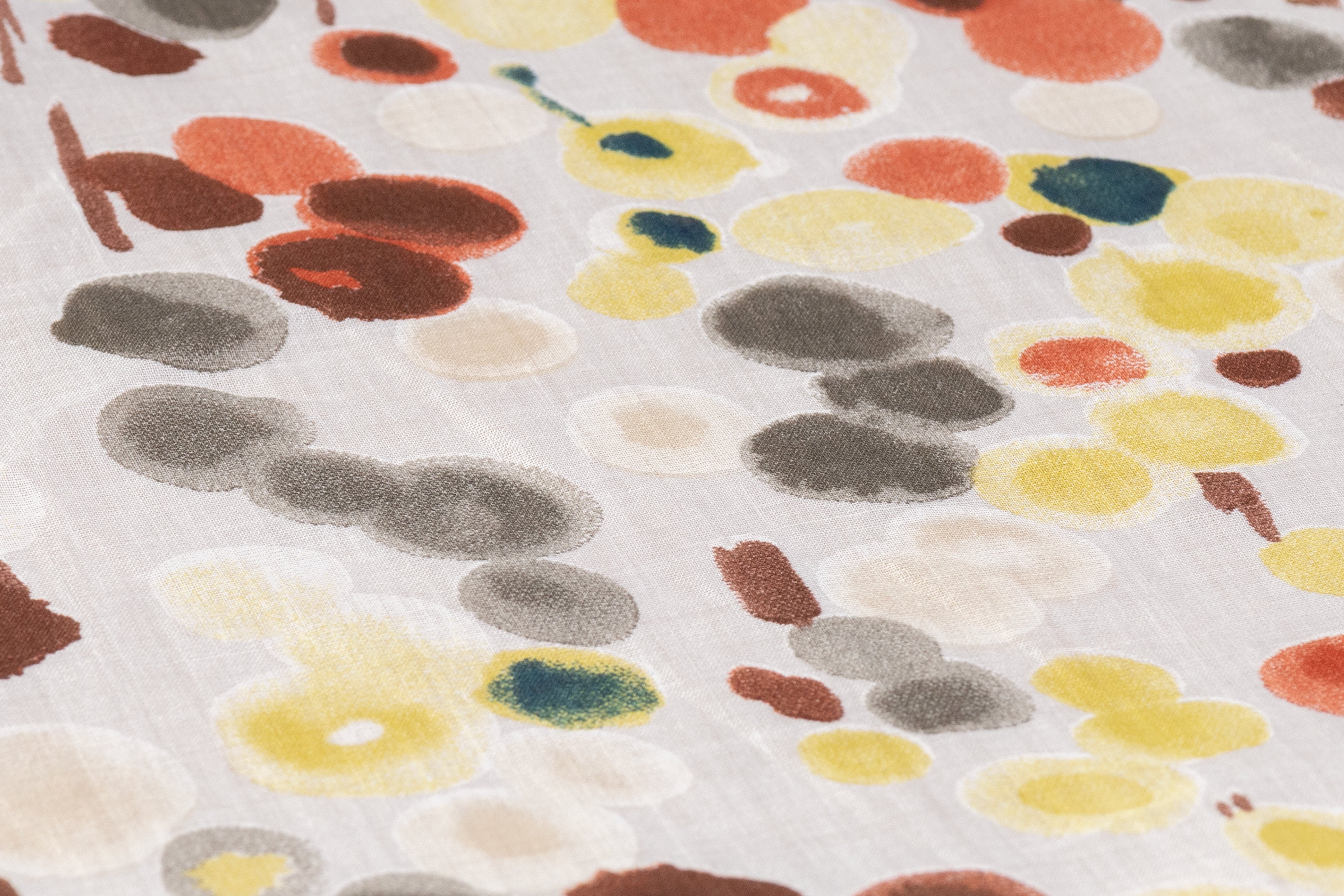 Abstract Watercolor Dot Italian Cotton Linen Blend - Brown / Yellow / Brick